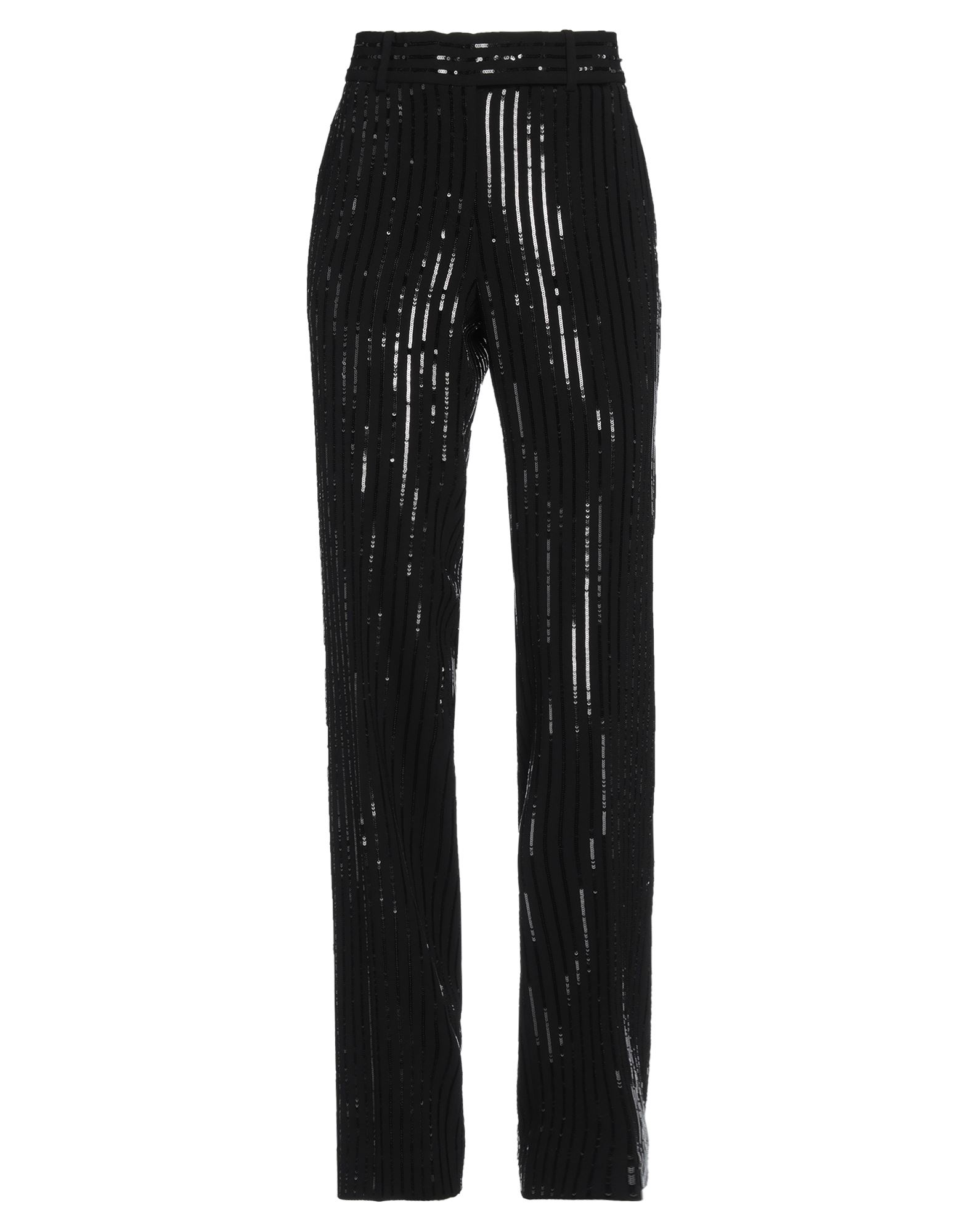 스트레이트 레그 팬츠, 크레이프, 시퀸, 솔리드 컬러, 하이 웨이스트, 레귤러 핏, 후크 여밈, 지퍼 여밈, 멀티 포켓, 드라이클리닝, 표백 금지, 건조기 사용불가. 이미지