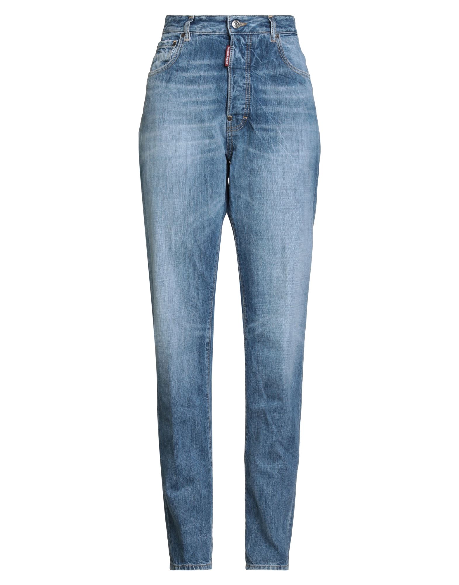 보이프렌드 진, 데님, 바랜 효과, 솔리드 컬러, 브랜드 로고, 미디엄 워싱, 하이 웨이스트, 레귤러 핏, 버튼 여밈, 포켓 5개, 세탁기로 세탁, 표백 금지, 건조기 사용불가, 동물성 비섬유 자재 함유. 이미지