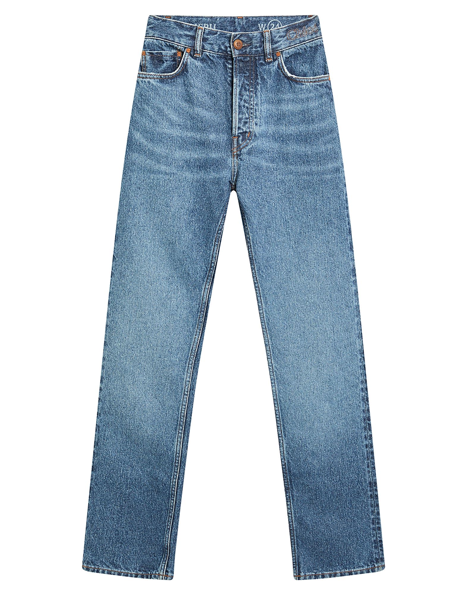 스트레이트 레그 진, 데님, 바랜 효과, 솔리드 컬러, 브랜드 로고, 다크 워싱, 하이 웨이스트, 스키니, 버튼 여밈, 멀티 포켓, 이 브랜드는 사이즈가 크게 나옵니다. 이미지