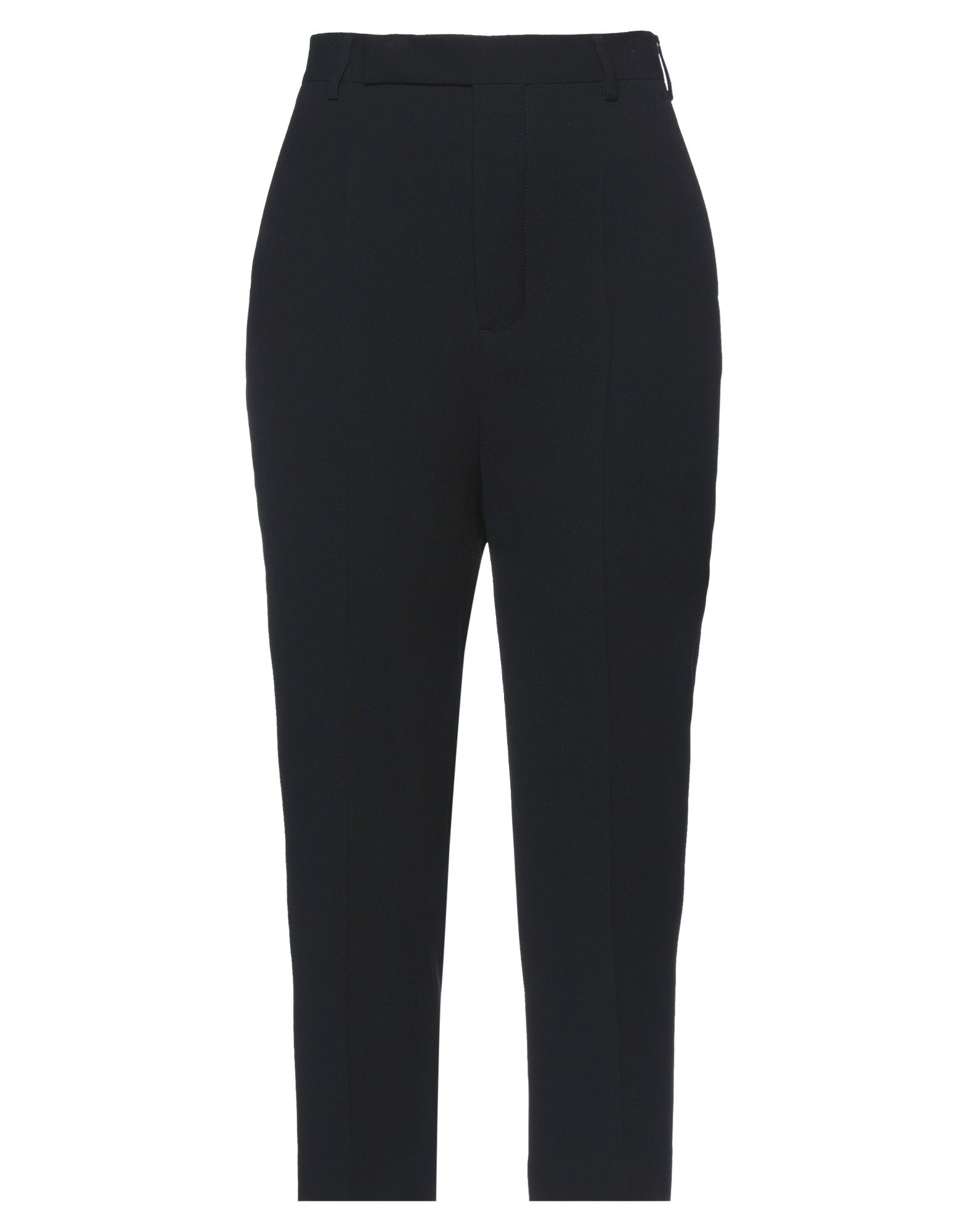 테이퍼드 팬츠, 크레이프, 솔리드 컬러, 장식 부착 없음, 하이 웨이스트, 레귤러 핏, 후크 여밈, 버튼 여밈, 멀티 포켓, 크롭트. 이미지