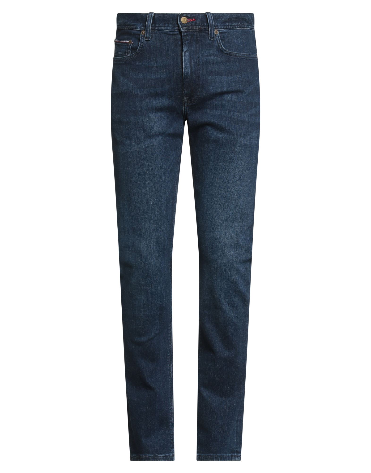 스키니 진, 데님, 바랜 효과, 스트레치 패브릭, 솔리드 컬러, 브랜드 로고, 다크 워싱, 노멀 웨이스트, 벨트 루프, 레귤러 핏, 지퍼 여밈, 1 버튼, 멀티 포켓, 세탁기 세탁 또는 드라이클리닝, 표백 금지, 건조기 사용불가. 이미지