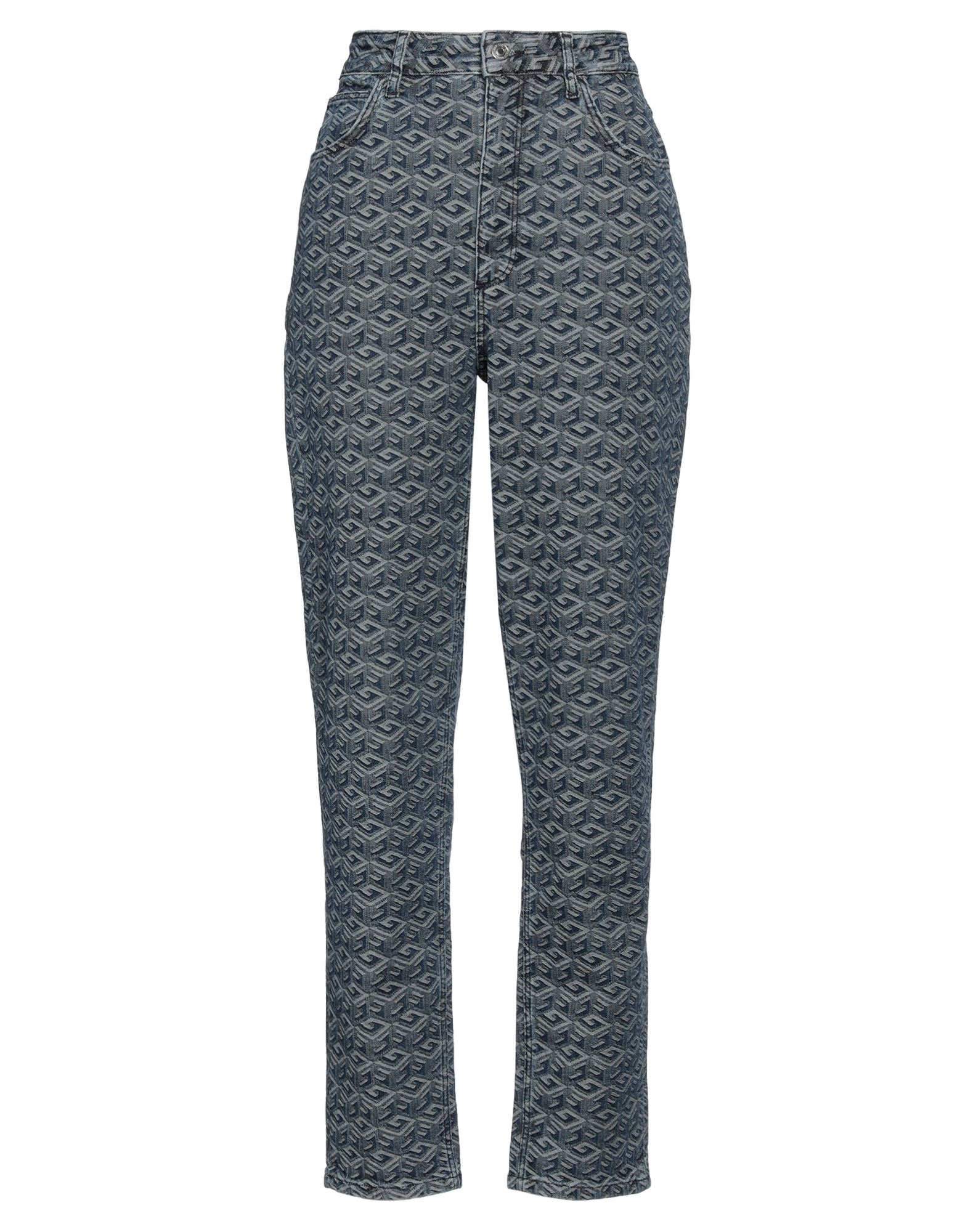 맘 진, 데님, 기하학 패턴, 브랜드 로고, 미디엄 워싱, 하이 웨이스트, 벨트 루프, 레귤러 핏, 1 버튼, 지퍼 여밈, 멀티 포켓, 스트레치, 세탁기로 세탁. 이미지