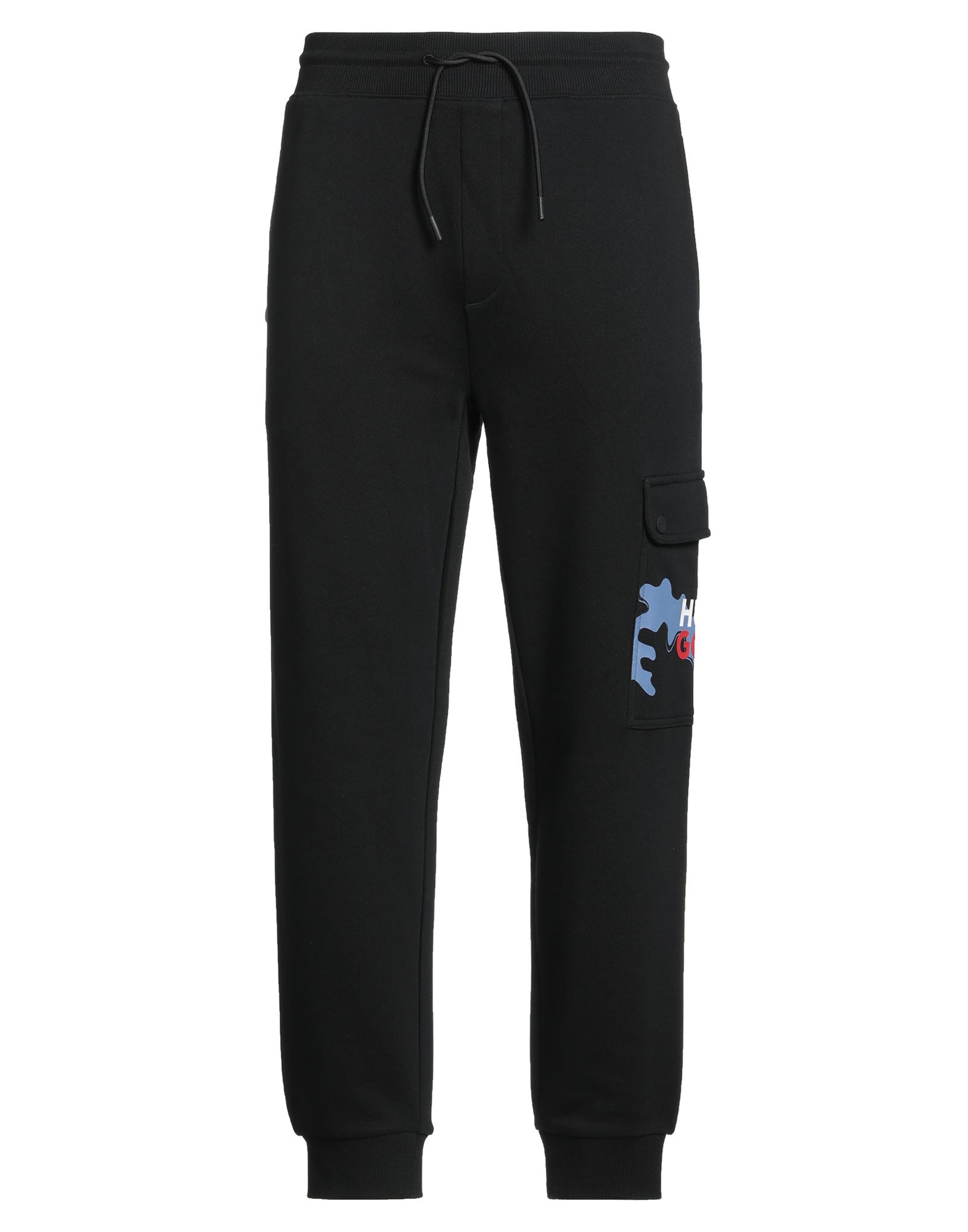 카고 팬츠, 프렌치 테리, 프린트 디테일 솔리드 컬러, 브랜드 로고, 하이 웨이스트, 컴포트 핏, 드로스트링 여밈, 슬릿 포켓, 플랩 포켓, 세탁기로 세탁, 표백 금지, 건조기 사용불가. 이미지