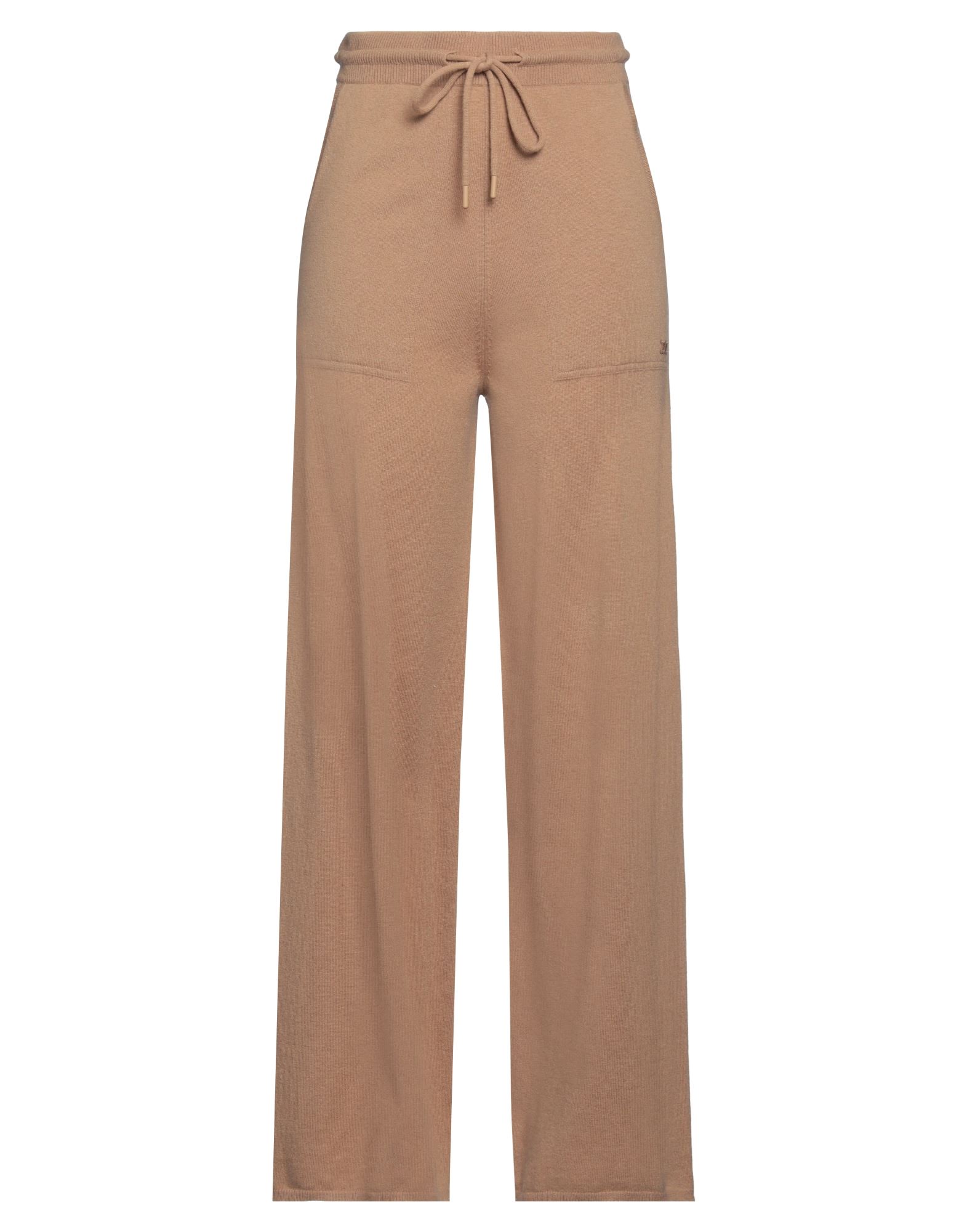 와이드 레그 팬츠, 울, 라이트웨이트 니트, 솔리드 컬러, 브랜드 로고, 하이 웨이스트, 엘라스틱 웨이스트라인, 컴포트 핏, 드로스트링 여밈, 멀티 포켓, 손세탁 또는 드라이클리닝, 표백 금지, 건조기 사용불가. 이미지