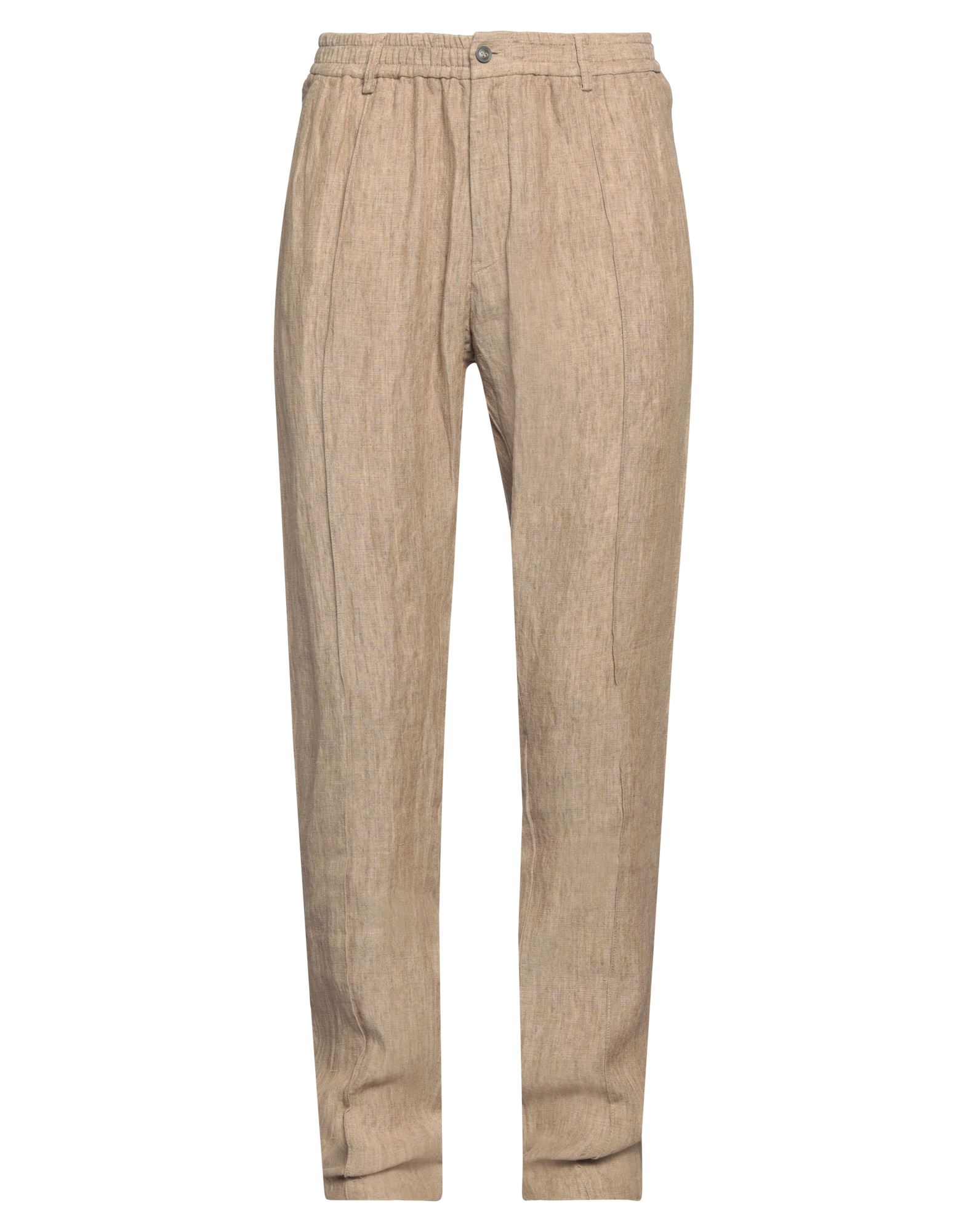 캐주얼 팬츠, 리넨, 솔리드 컬러, 장식 부착 없음, 스트레이트 레그, 레귤러 핏, 1 버튼, 지퍼 여밈, 멀티 포켓, 드라이클리닝, 표백 금지, 건조기 사용불가. 이미지