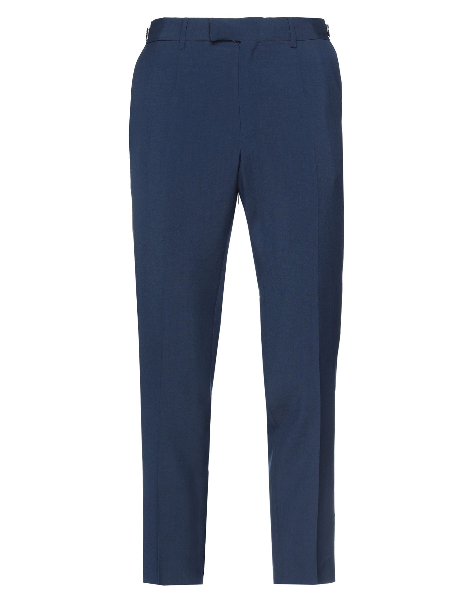 테일러드 팬츠, 울 보일, 솔리드 컬러, 브랜드 로고, 스트랩, 노멀 웨이스트, 테이퍼드 레그, 레귤러 핏, 지퍼 여밈, 후크 여밈, 슬릿 포켓, 웰트 포켓, 드라이클리닝, 표백 금지, 건조기 사용불가. 이미지