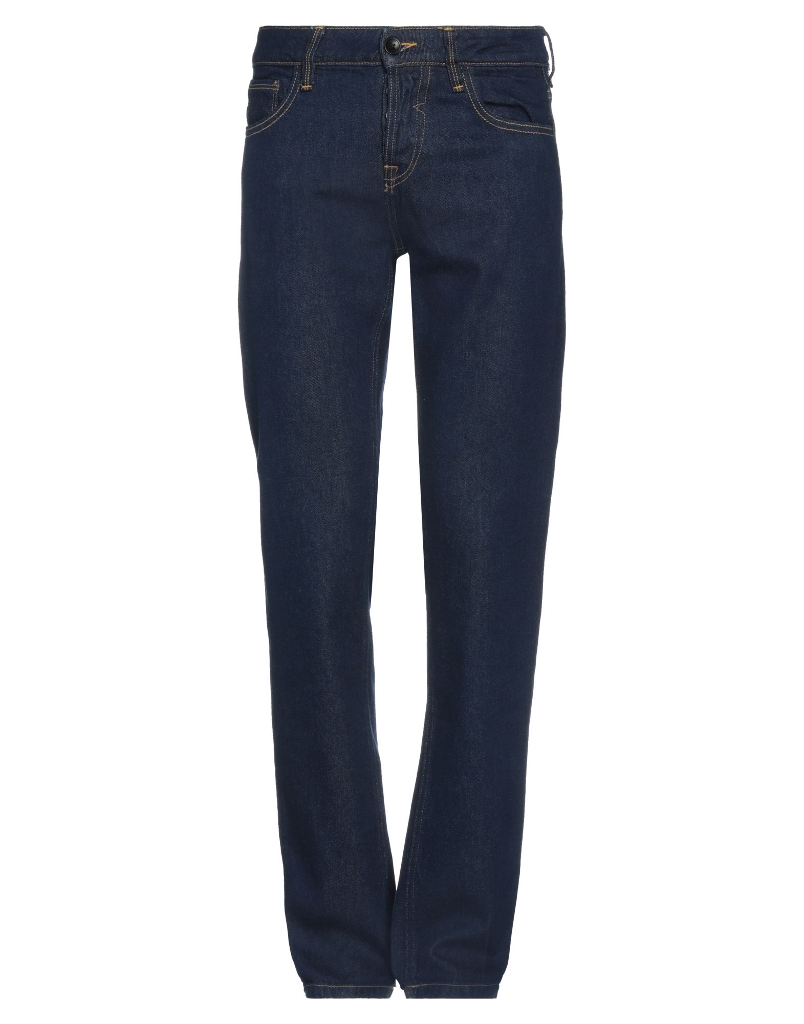 데님, 브랜드 로고, 솔리드 컬러, 버튼 여밈, 지퍼 클로저, 멀티 포켓, 다크 워싱, 노멀 웨이스트, 스트레이트 레그, 스트레이트 레그 스타일. 이미지