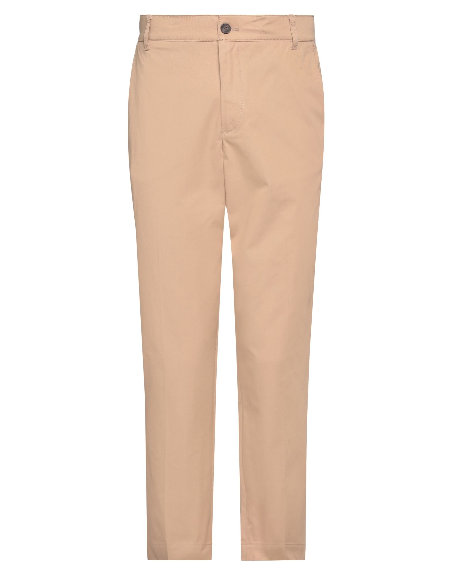 개버딘, 장식 부착 없음, 솔리드 컬러, 노멀 웨이스트, 테이퍼드 레그, 레귤러 핏, 지퍼 여밈, 1 버튼, 멀티 포켓, 세탁기 세탁 또는 드라이클리닝, 표백 금지, 건조기 사용불가, 크롭트, 치노 팬츠. 이미지