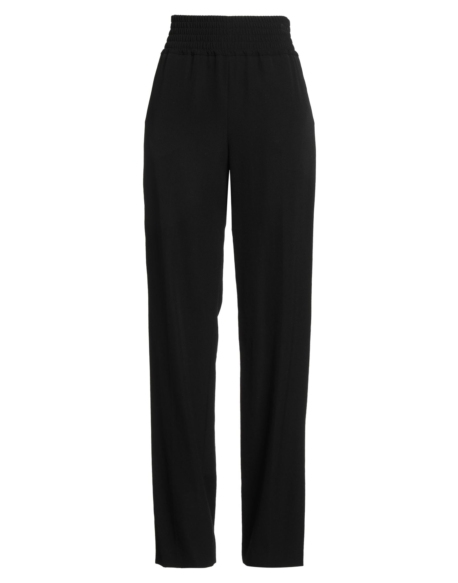 스트레이트 레그 팬츠, 울 보일, 투톤 패턴, 새틴 트리밍, 사이드 스트라이프, 스모킹, 하이 웨이스트, 레귤러 핏, 슬릿 포켓, 드라이클리닝, 표백 금지, 건조기 사용불가. 이미지