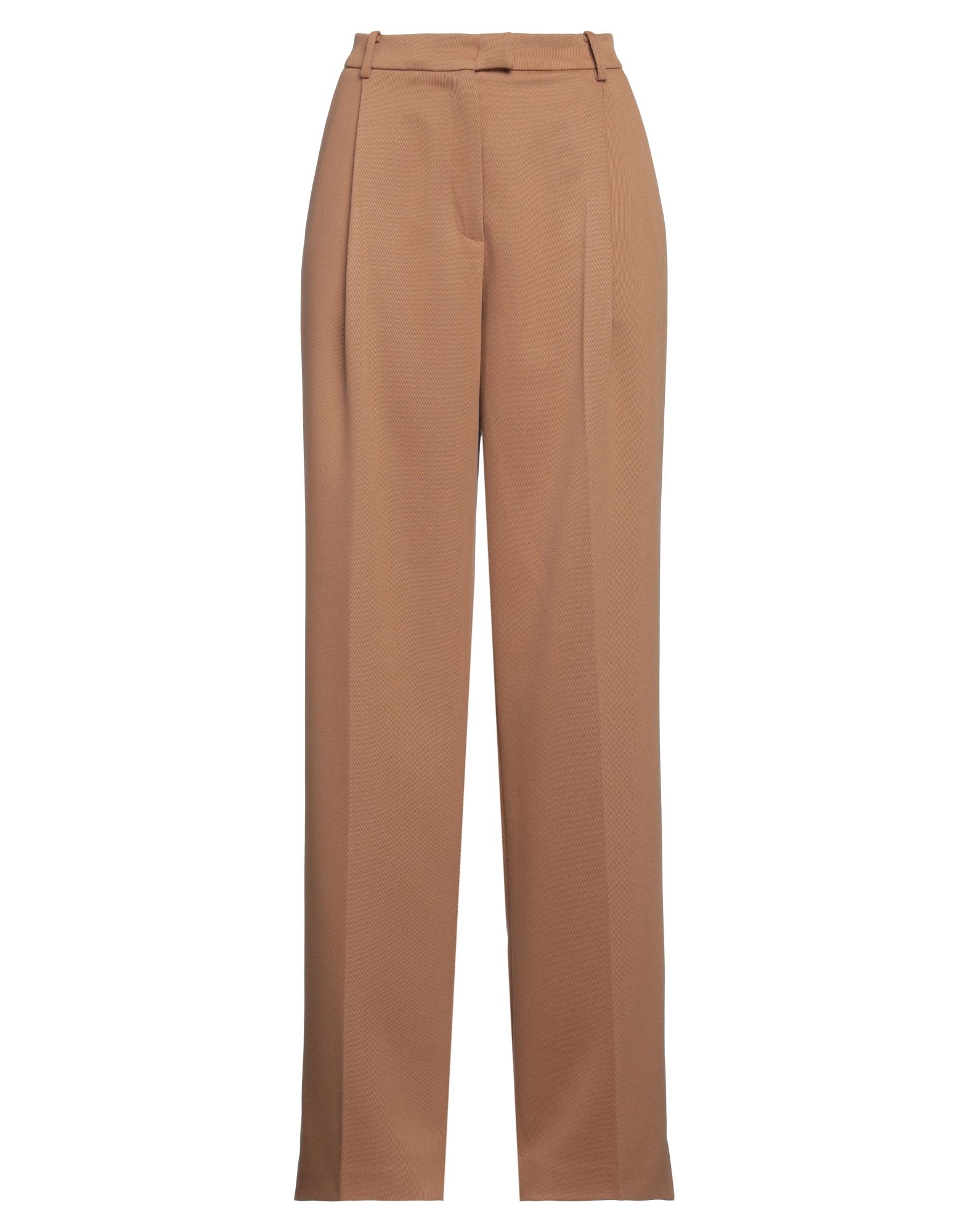 와이드 레그 팬츠, 트윌, 솔리드 컬러, 다트, 하이 웨이스트, 레귤러 핏, 지퍼 여밈, 후크 여밈, 슬릿 포켓, 웰트 포켓, 세탁기 세탁 또는 드라이클리닝, 표백 금지, 건조기 사용불가. 이미지