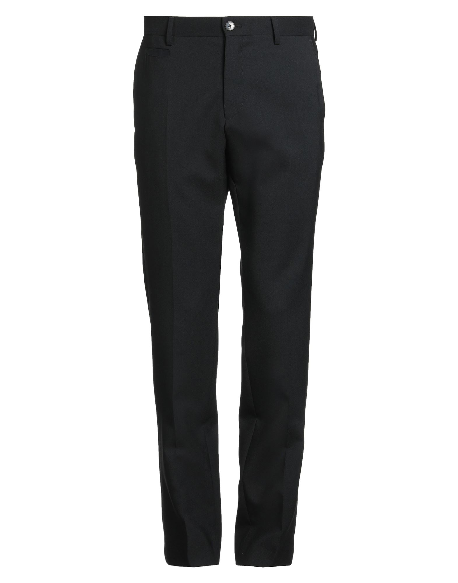 테일러드 팬츠, 울 보일, 솔리드 컬러, 브랜드 로고, 하이 웨이스트, 벨트 루프, 테이퍼드 레그, 레귤러 핏, 지퍼 여밈, 1 버튼, 슬릿 포켓, 웰트 포켓, 드라이클리닝, 표백 금지, 건조기 사용불가, 오피스 룩이나 특별한 날에 적합한 품격 있는 포멀 스타일. 이미지