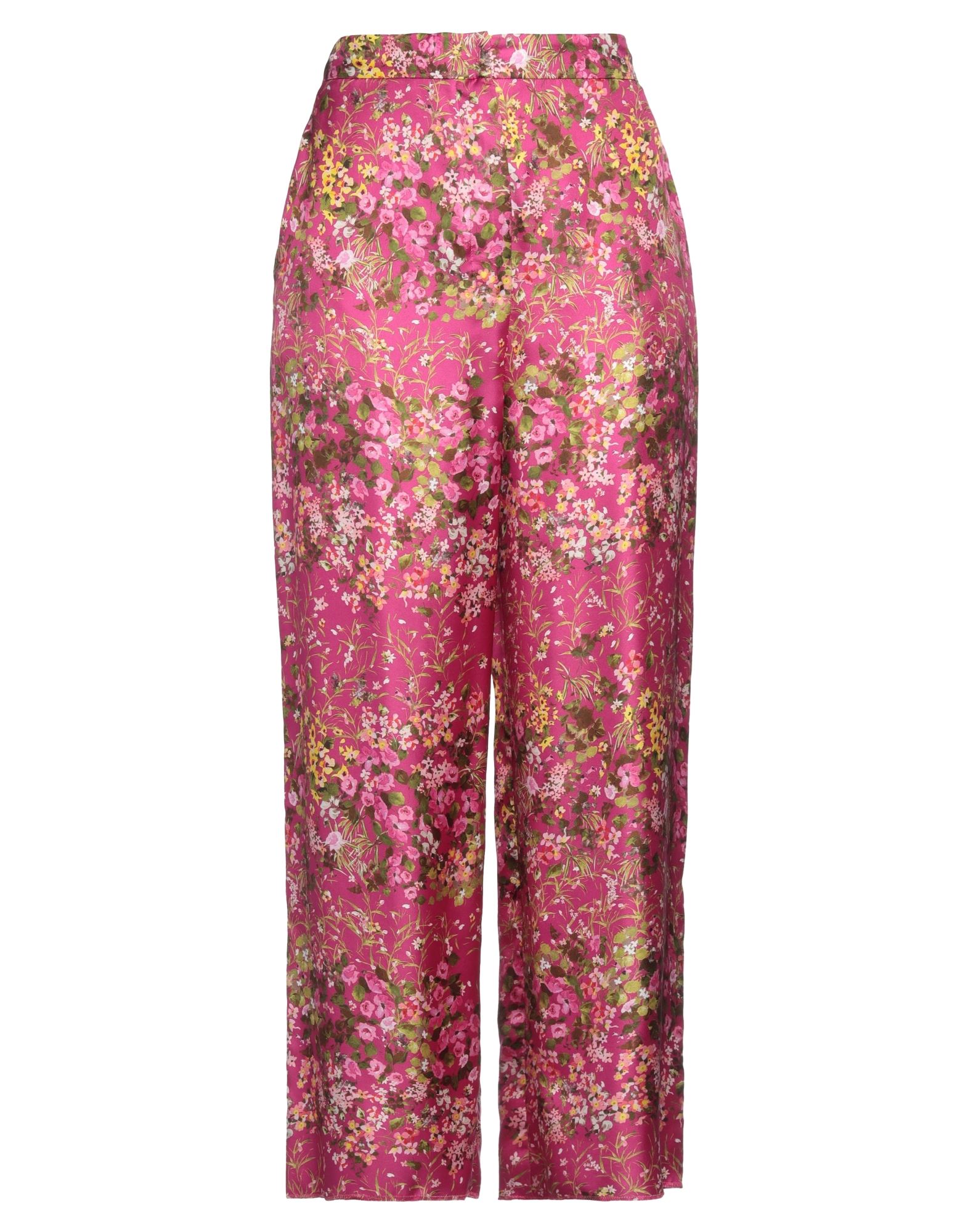 와이드 레그 팬츠, 트윌, 플로럴 모티브, 장식 부착 없음, 하이 웨이스트, 컴포트 핏, 후크 여밈, 지퍼 여밈, 멀티 포켓, 드라이클리닝, 표백 금지, 건조기 사용불가. 이미지