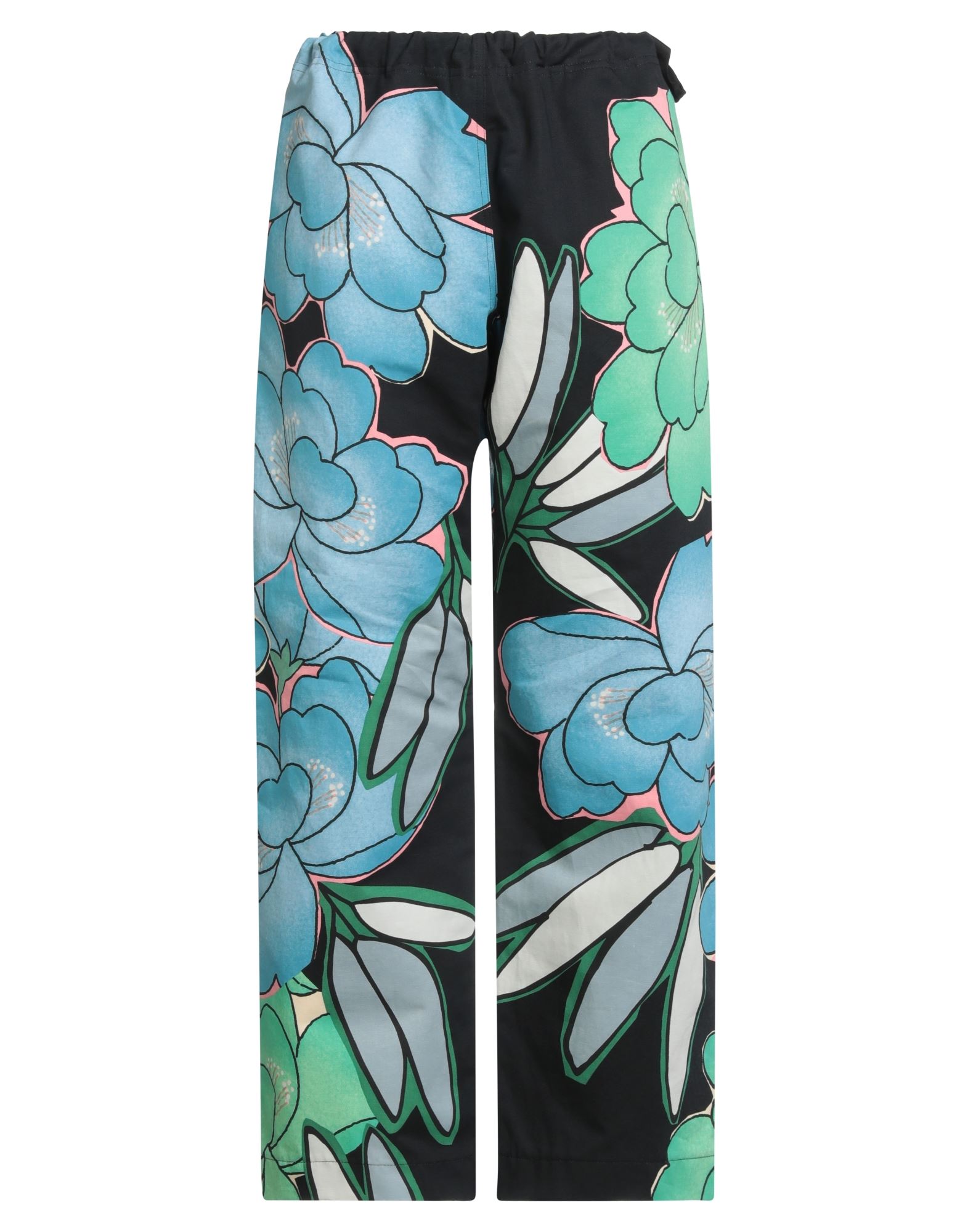 와이드 레그 팬츠, 트윌, 플로럴 모티브, 장식 부착 없음, 하이 웨이스트, 레귤러 핏, 슬릿 포켓, 세탁기 세탁 또는 드라이클리닝, 표백 금지, 건조기 사용불가, 이 브랜드는 사이즈가 크게 나옵니다. 이미지