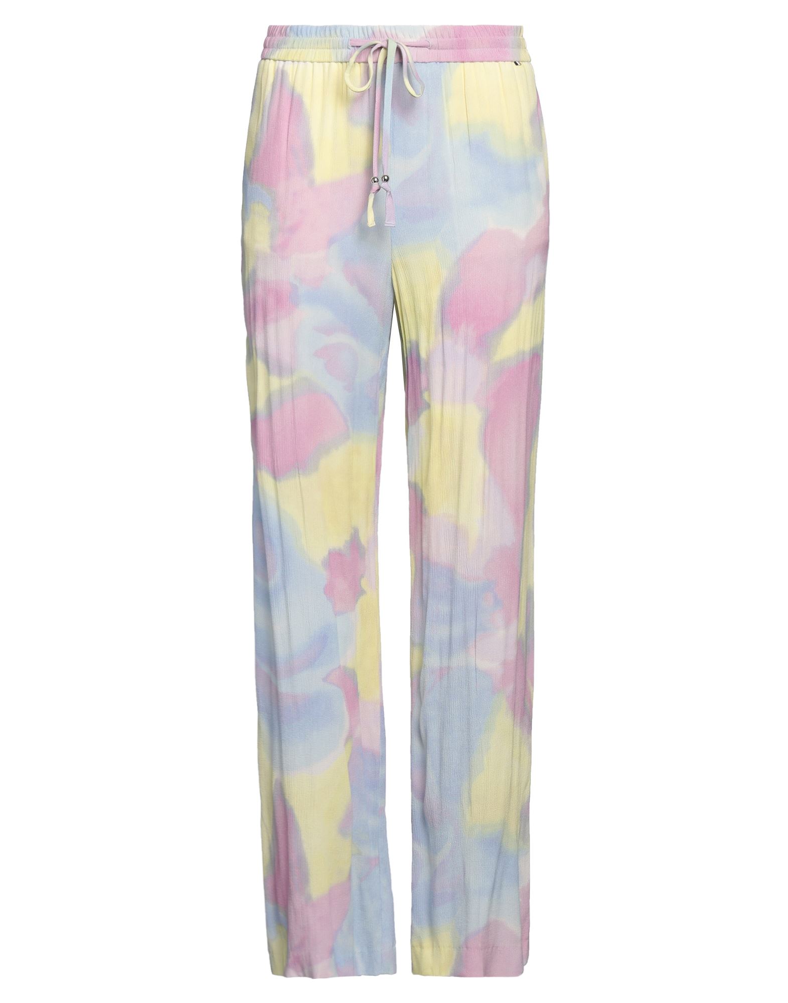 와이드 레그 팬츠, 크레이프, 타이다이, 브랜드 로고, 하이 웨이스트, 드로스트링 웨이스트, 컴포트 핏, 안감없음, 멀티 포켓, 드라이클리닝, 표백 금지, 건조기 사용불가, 다림질 금지. 이미지