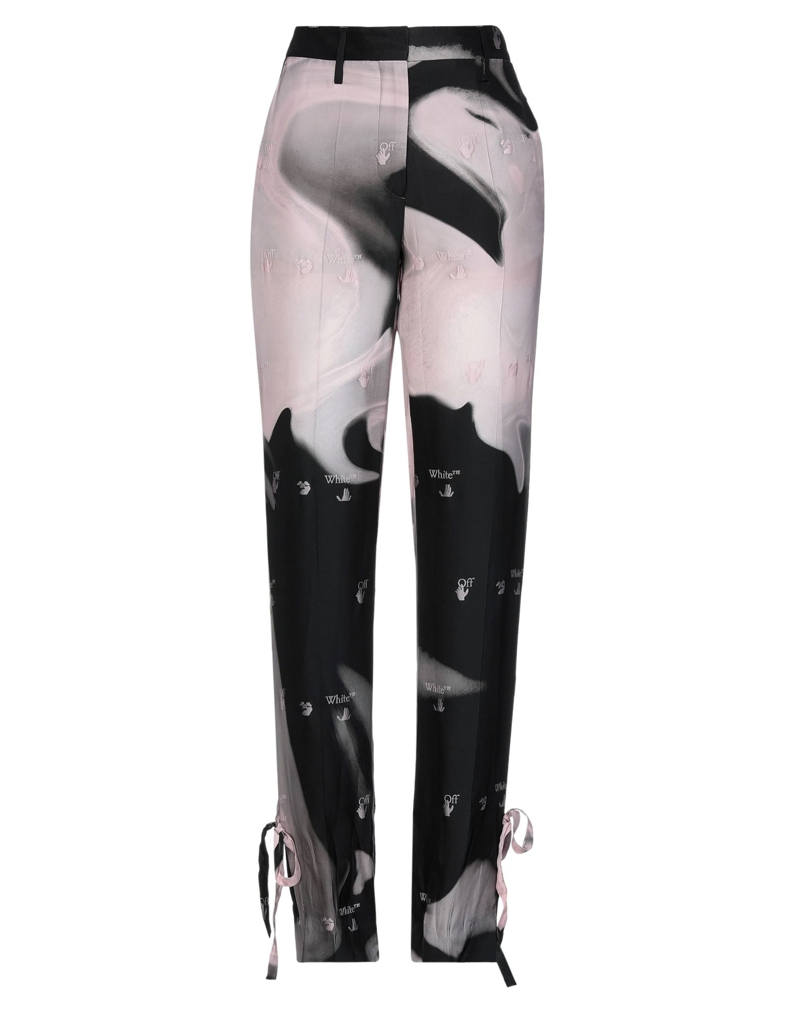 스트레이트 레그 팬츠, 새틴, 투톤 패턴, 브랜드 로고, 노멀 웨이스트, 벨트 루프, 레귤러 핏, 후크 여밈, 지퍼 여밈, 멀티 포켓. 이미지