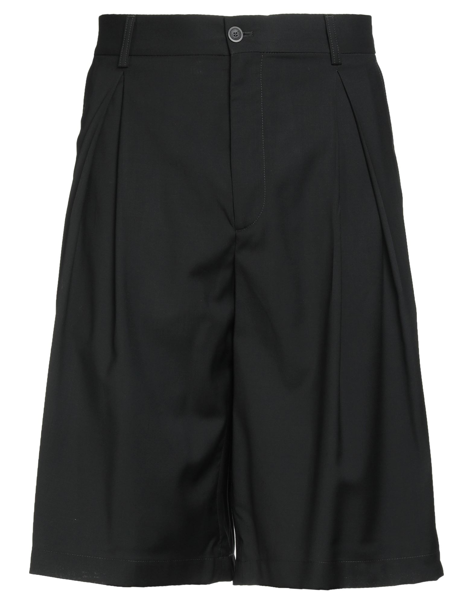 포멀 쇼츠, 울 보일, 솔리드 컬러, 장식 부착 없음, 하이 웨이스트, 레귤러 핏, 1 버튼, 지퍼 여밈, 멀티 포켓, 드라이클리닝, 표백 금지, 건조기 사용불가. 이미지