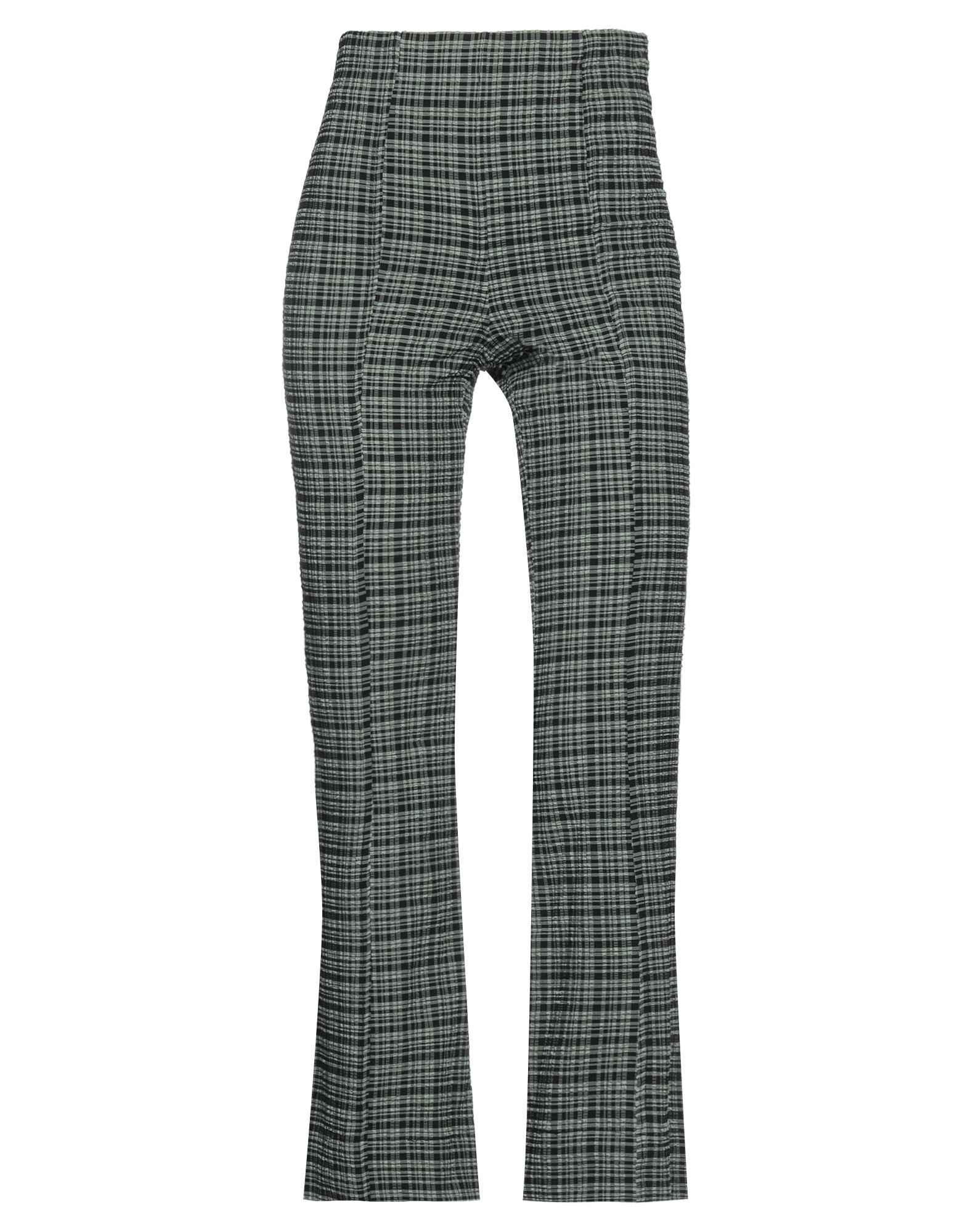 크레이프, 장식 부착 없음, 체크, 투톤 패턴, 하이 웨이스트, 플레어 레그 스타일, 레귤러 핏, 지퍼 클로저, 1 버튼, 포켓 없음, 기타 바지. 이미지