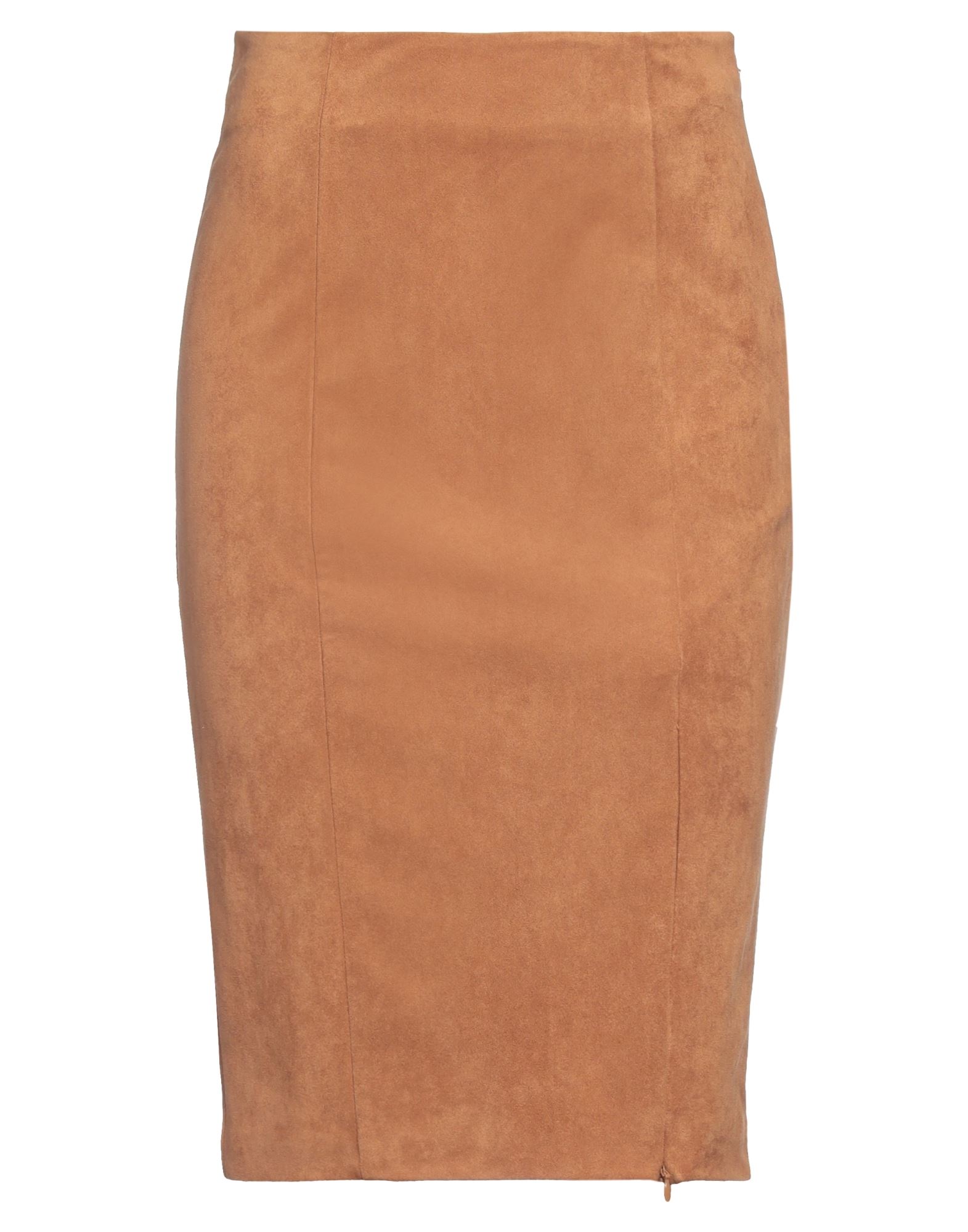 펜슬 스커트, 스웨이드 효과 패브릭, 솔리드 컬러, 장식 부착 없음, 안감있음, 지퍼 여밈, 스트레치, 손세탁, 표백 금지, 건조기 사용불가. 이미지