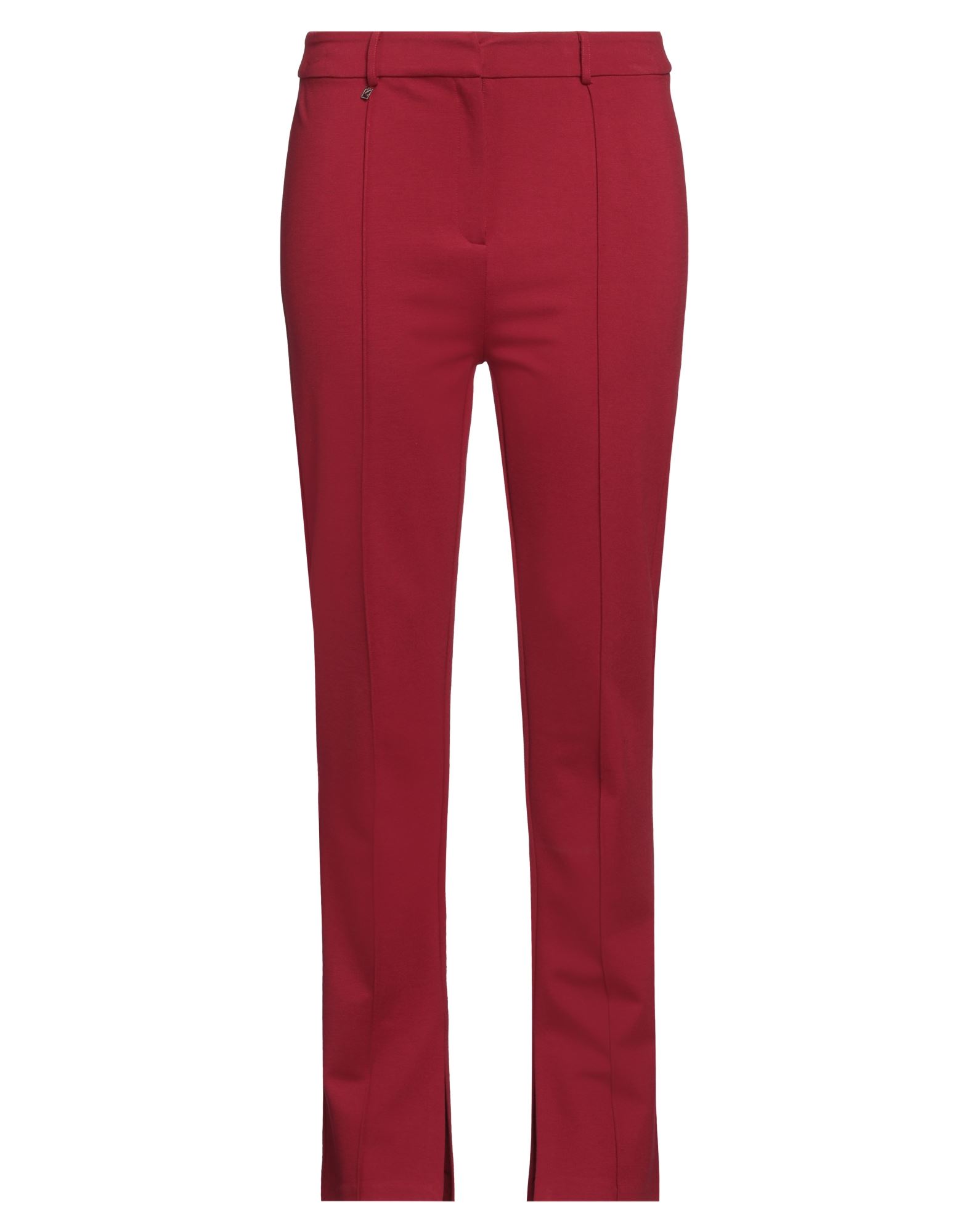 저지, 브랜드 로고, 솔리드 컬러, 하이 웨이스트, 벨트 루프, 지퍼 여밈, 1 버튼, 사이드 슬릿, 스트레치, 세탁기로 세탁, 표백 금지, 건조기 사용불가, 스트레이트 레그 팬츠. 이미지