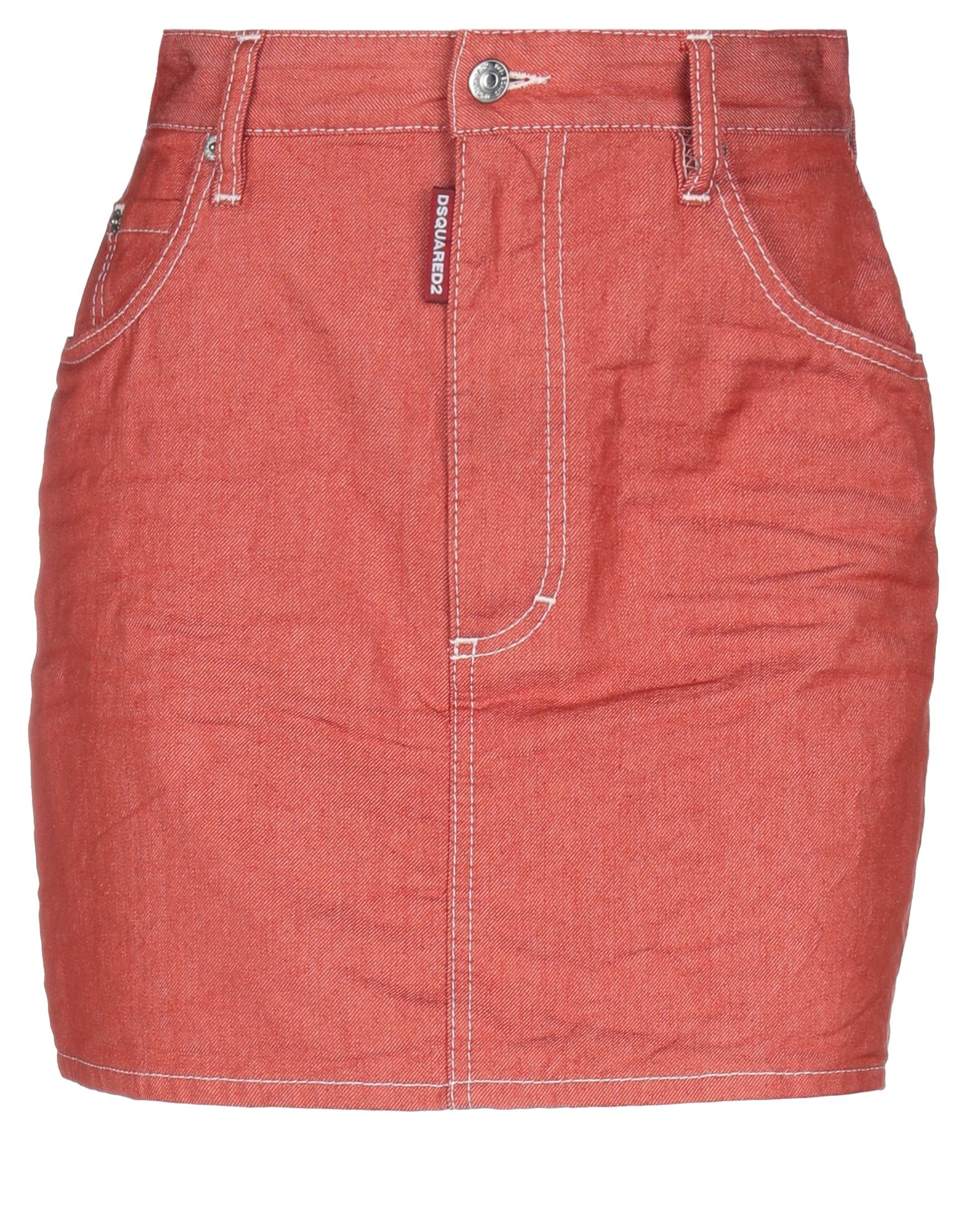 펜슬 스커트, 데님, 솔리드 컬러, 브랜드 로고, 컬러 워싱, 벨트 루프, 안감없음, 멀티 포켓, 스트레치. 이미지