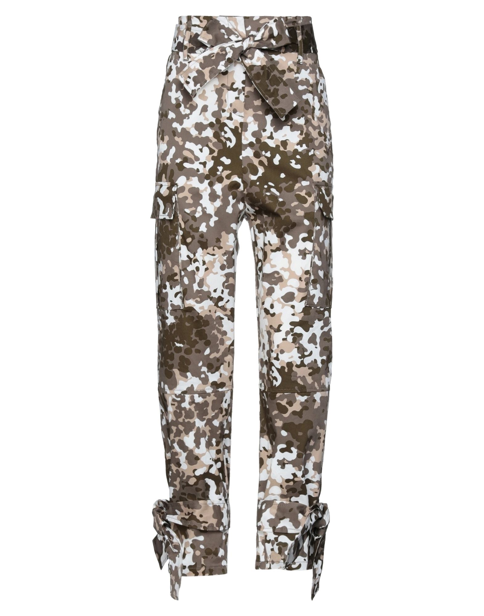 카고 팬츠, 우븐, 카무플라주 패턴, 벨트, 하이 웨이스트, 레귤러 핏, 지퍼 여밈, 멀티 포켓, 스트레치. 이미지