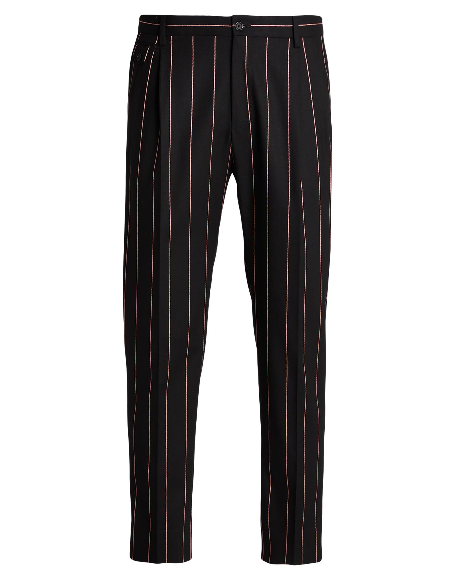 테일러드 팬츠, 우븐, 스트라이프, 장식 부착 없음, 노멀 웨이스트, 테이퍼드 레그, 레귤러 핏, 지퍼 여밈, 버튼 여밈, 멀티 포켓, 스트레치. 이미지