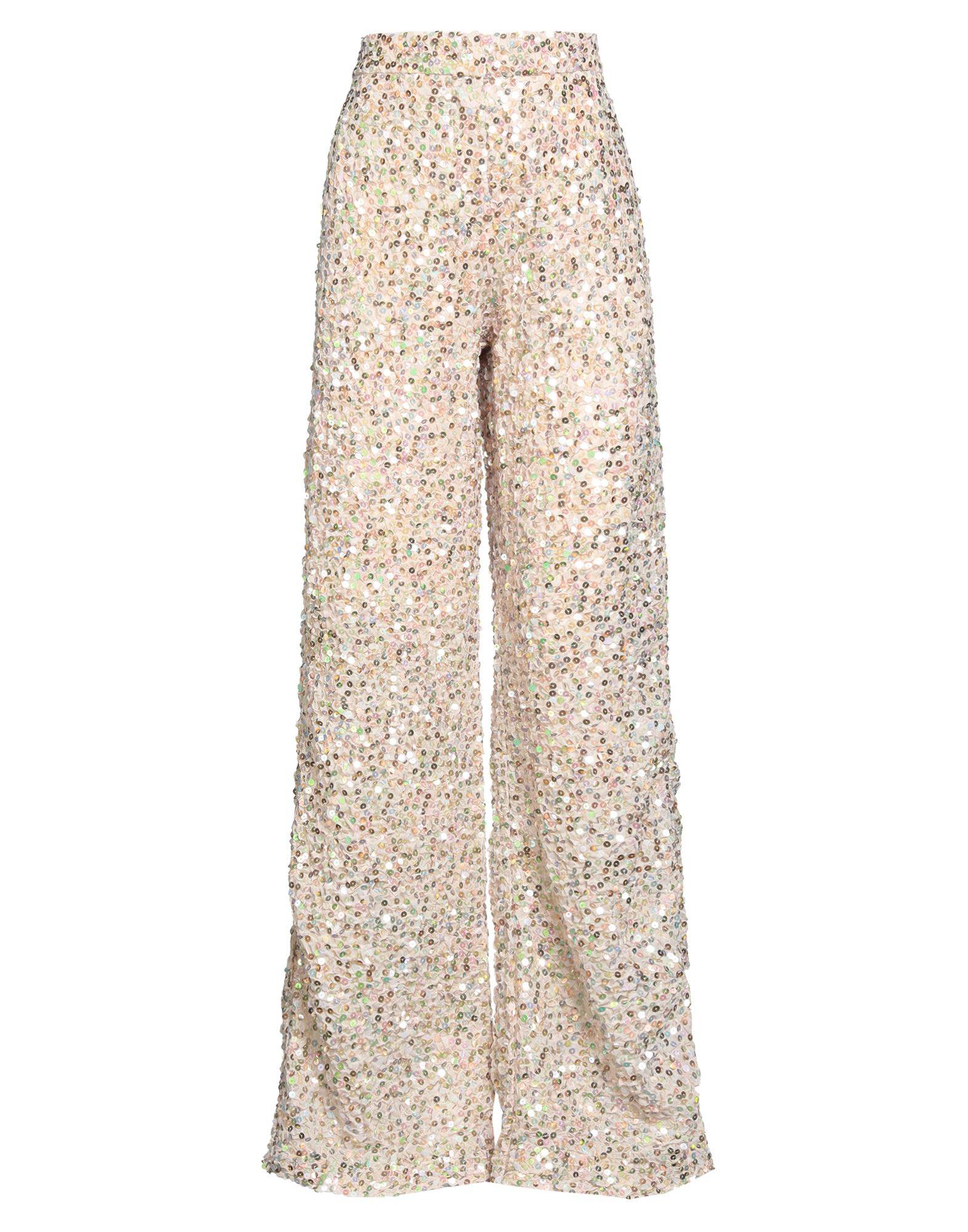 와이드 레그 팬츠, 크레이프, 장식 디테일 솔리드 컬러, 시퀸, 하이 웨이스트, 레귤러 핏, 지퍼 여밈, 후크 여밈, 멀티 포켓, 드라이클리닝, 표백 금지, 건조기 사용불가, 스타일과 우아함 그리고 화려함이 어우러진 멋진 파티 룩을 연출해줄 피스, 이 브랜드는 사이즈가 크게 나옵니다. 이미지