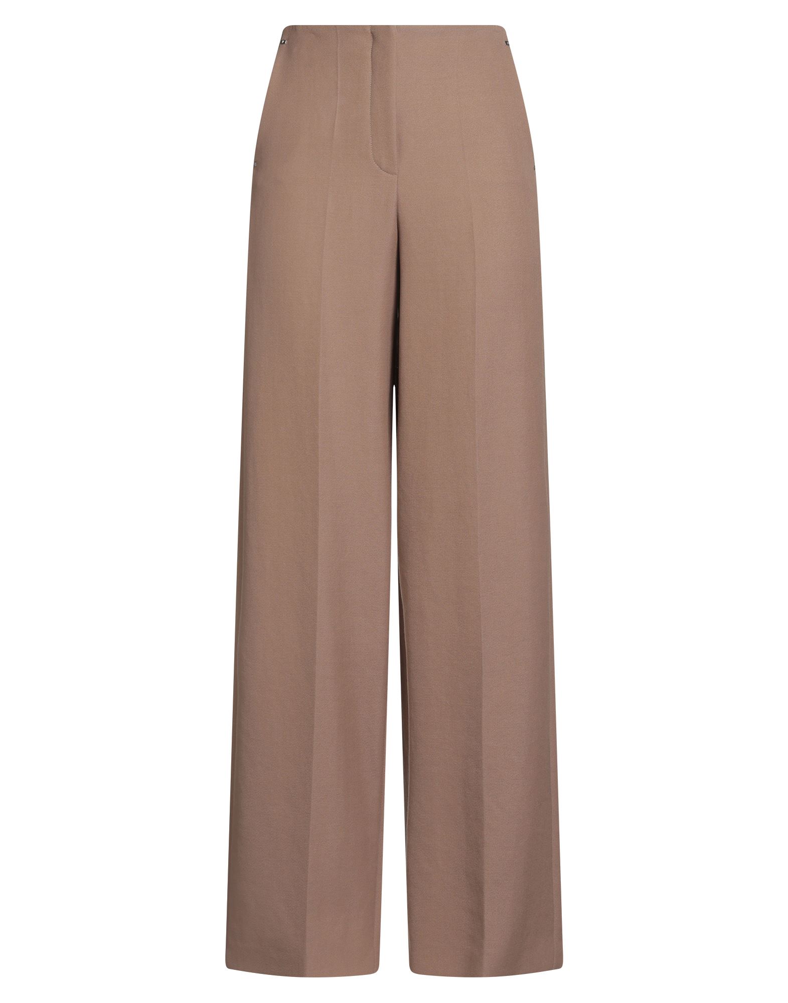 스트레이트 레그 팬츠, 울, 솔리드 컬러, 브랜드 로고, 하이 웨이스트, 레귤러 핏, 지퍼 여밈, 후크 여밈, 슬릿 포켓, 웰트 포켓, 드라이클리닝, 표백 금지, 건조기 사용불가. 이미지