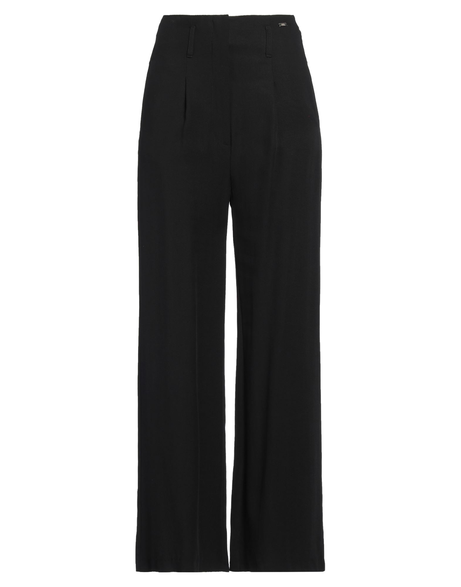 와이드 레그 팬츠, 크레이프, 브랜드 로고, 솔리드 컬러, 하이 웨이스트, 벨트 루프, 레귤러 핏, 지퍼 여밈, 멀티 포켓, 세탁기 세탁 또는 드라이클리닝, 표백 금지, 건조기 사용불가. 이미지