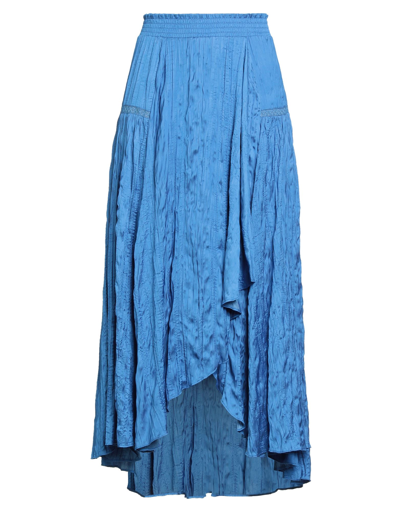 비대칭 스커트, 새틴, 레이스, 구김 효과, 크로커다일 프린트, 장식 부착 없음, 엘라스틱 웨이스트라인, 안감있음, 세탁기 세탁 또는 드라이클리닝, 표백 금지, 건조기 사용불가. 이미지