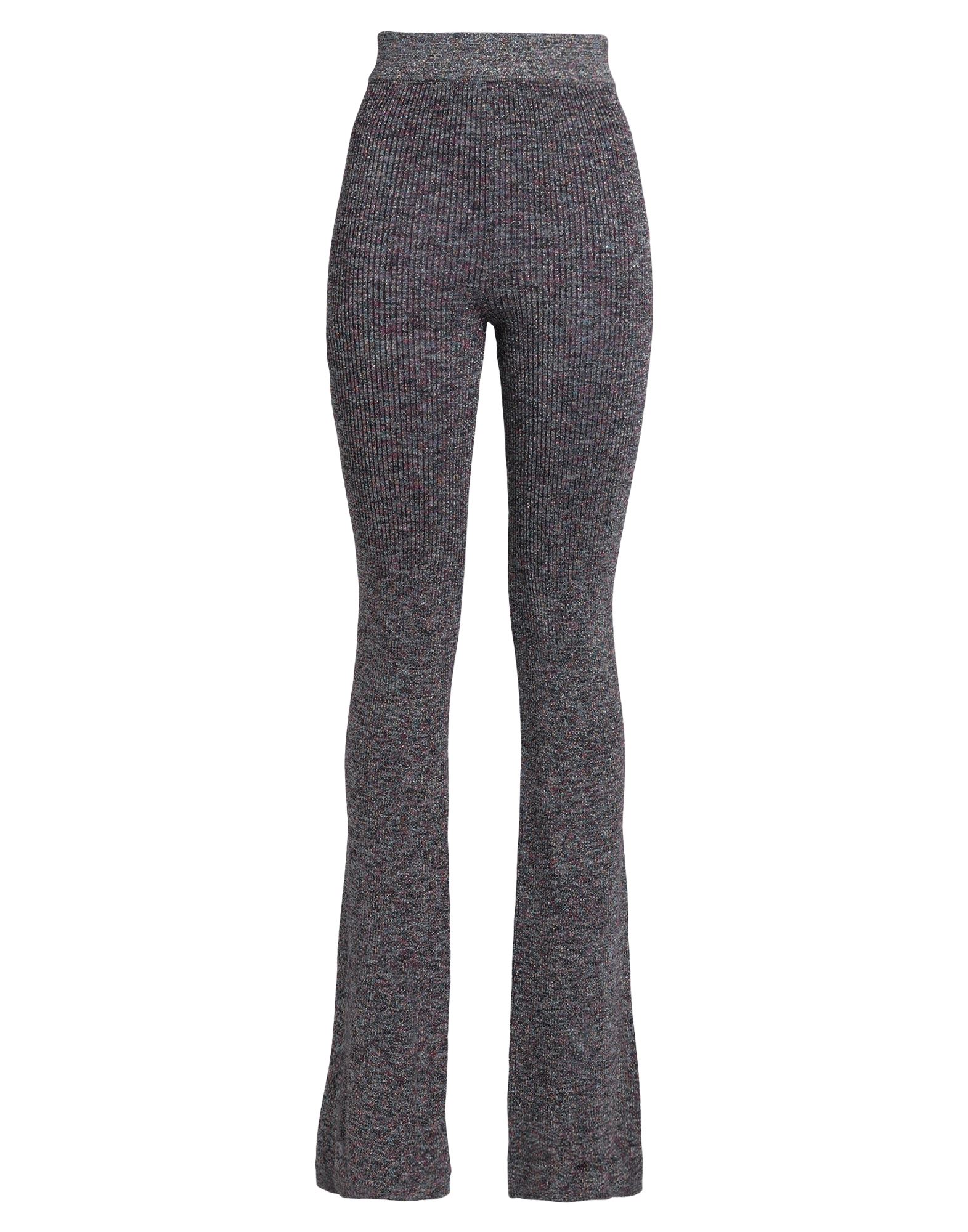 부츠컷 팬츠, 리브(rib) 조직, 메탈릭 효과, 라이트웨이트 니트, 멀티컬러 패턴, 브랜드 로고, 하이 웨이스트, 엘라스틱 웨이스트라인, 스키니, 포켓 없음, 손세탁, 표백 금지, 건조기 사용불가. 이미지