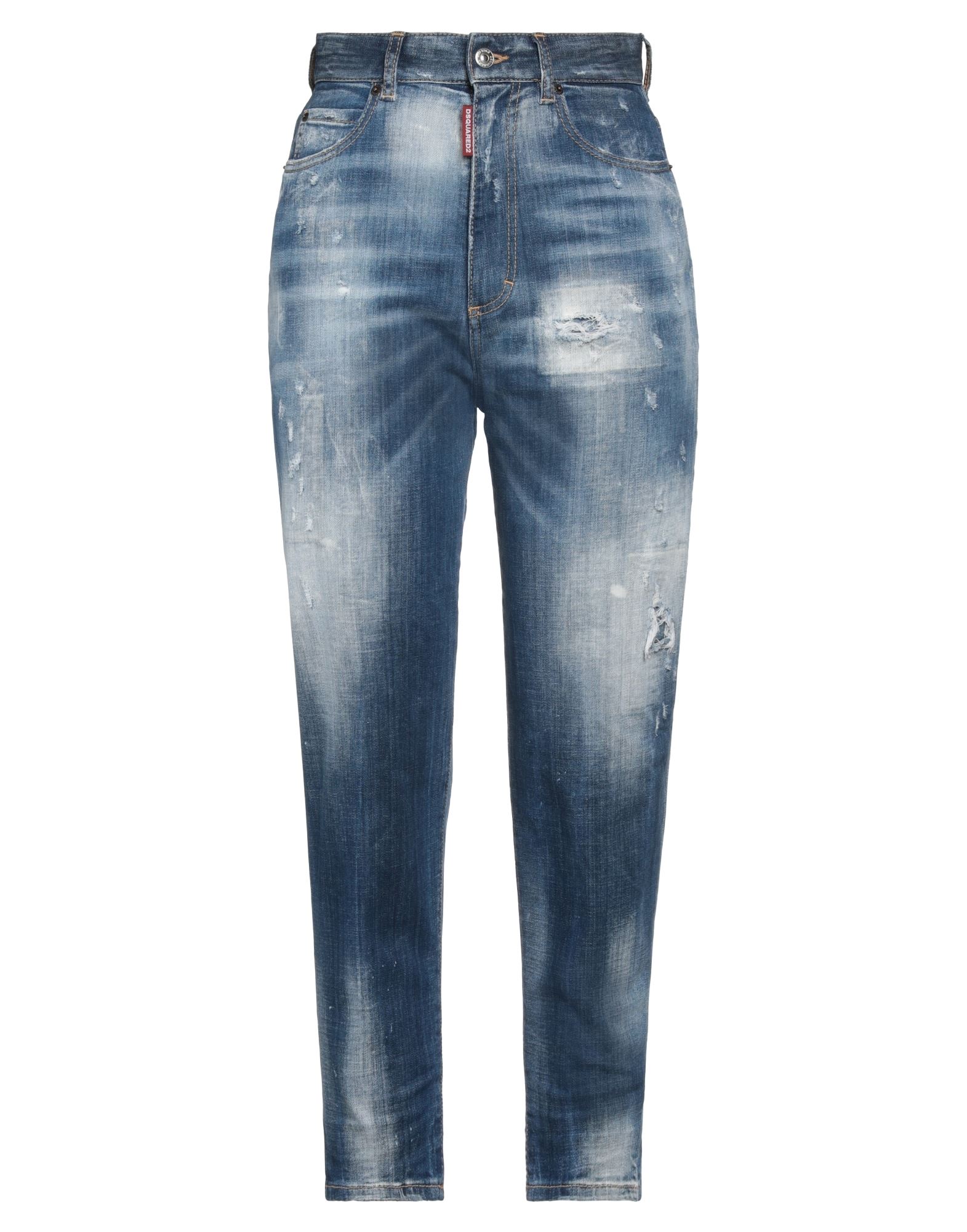 데님, 해진 효과, 브랜드 로고, 솔리드 컬러, 미디엄 워싱, 하이 웨이스트, 테이퍼드 레그, 스키니, 지퍼 클로저, 1 버튼, 멀티 포켓, 스트레치, 스키니 스타일. 이미지