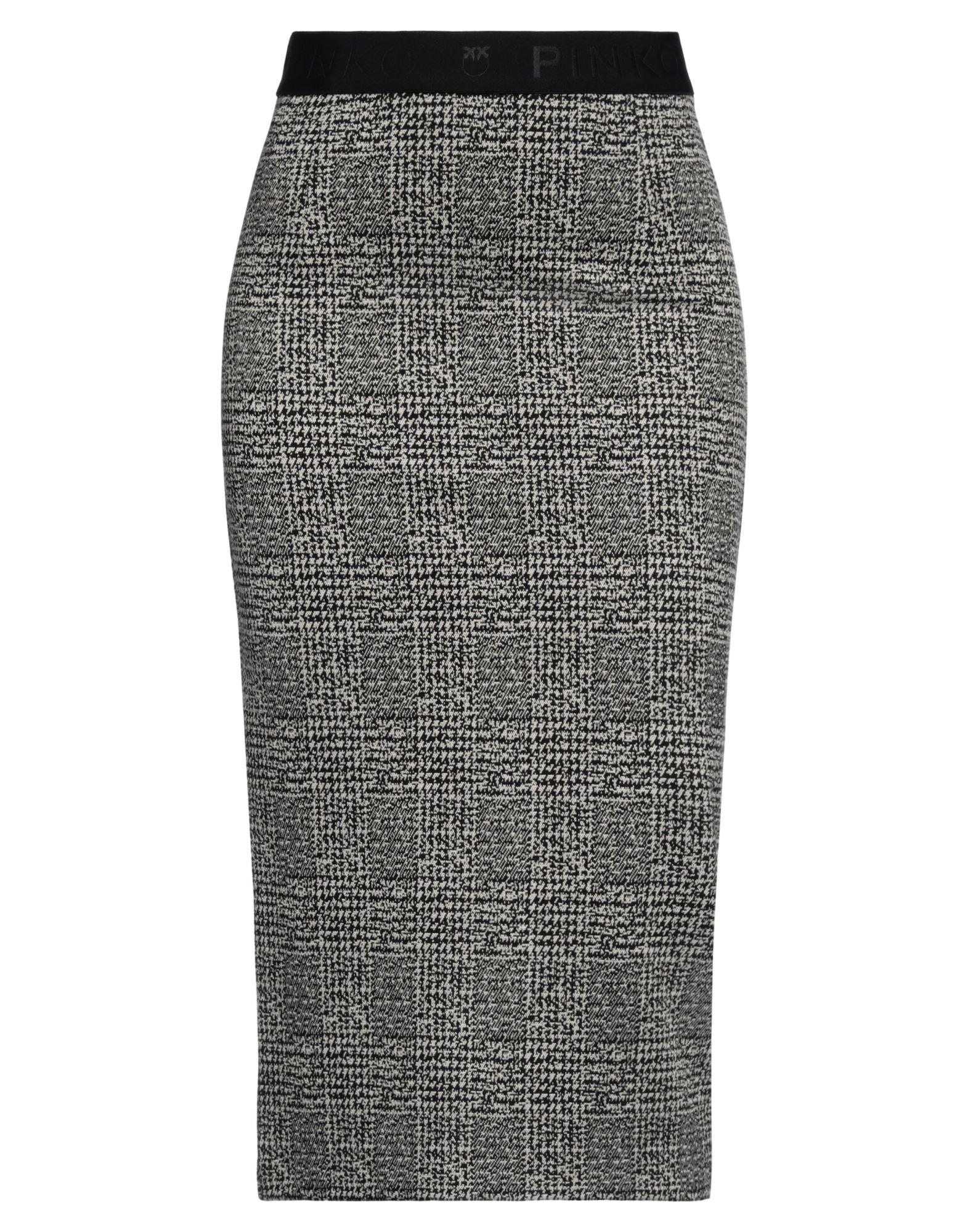 펜슬 스커트, 니트 소재, 라이트웨이트 니트, 투톤 패턴, 브랜드 로고, 엘라스틱 웨이스트라인, 안감없음, 지퍼 여밈, 후크 여밈, 백 슬릿, 포켓 없음, 스트레치 패브릭, 세탁기 세탁 또는 드라이클리닝, 표백 금지, 건조기 사용불가. 이미지