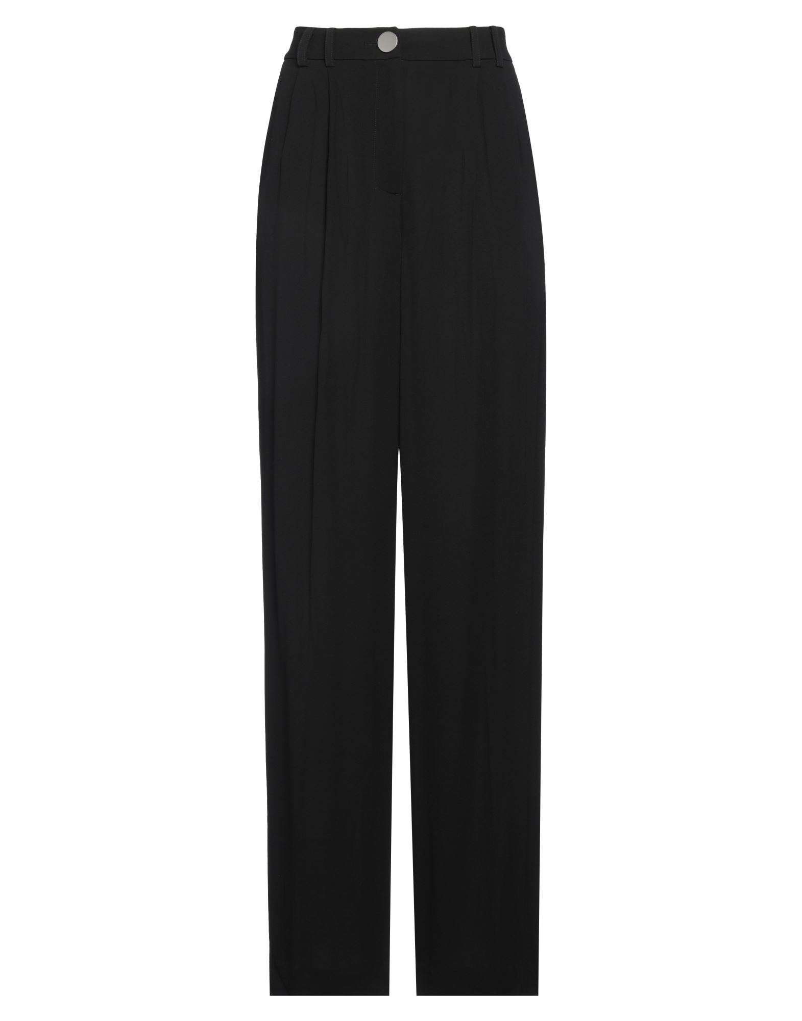 와이드 레그 팬츠, 크레이프, 솔리드 컬러, 장식 부착 없음, 하이 웨이스트, 레귤러 핏, 지퍼 여밈, 1 버튼, 멀티 포켓, 세탁기로 세탁, 표백 금지, 건조기 사용불가. 이미지