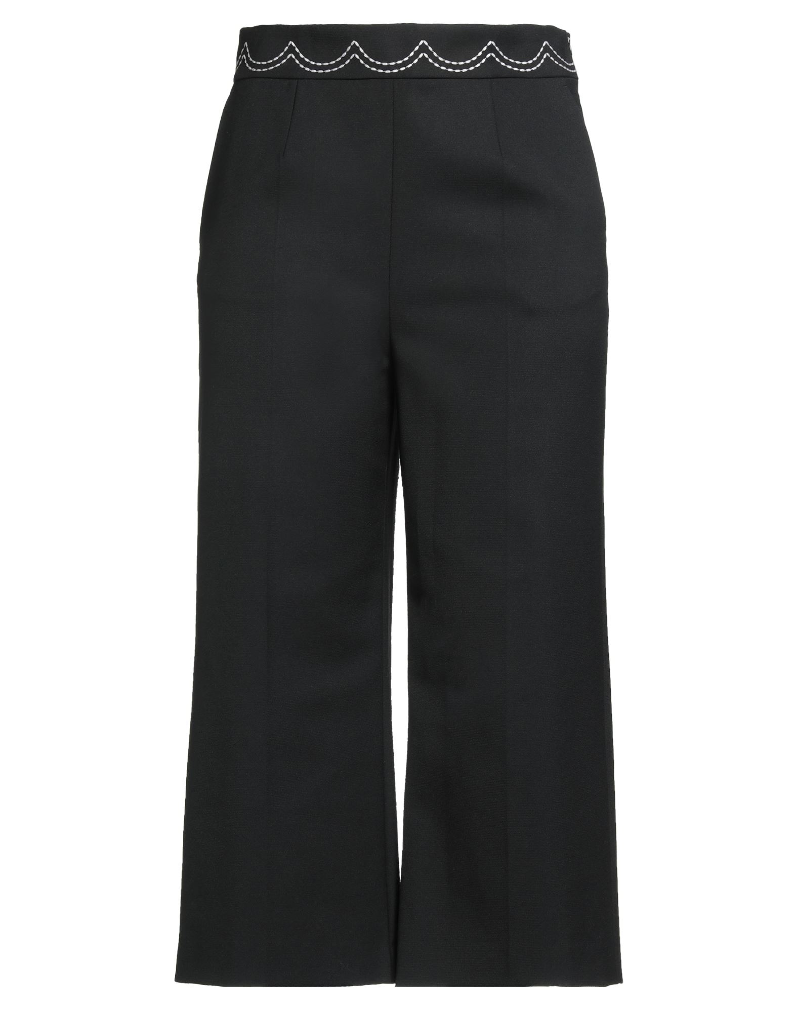 퀼로트, 크레이프, 스트레치 패브릭, 장식 디테일 솔리드 컬러, 자수 장식, 하이 웨이스트, 레귤러 핏, 지퍼 여밈, 슬릿 포켓, 웰트 포켓, 드라이클리닝, 표백 금지, 건조기 사용불가, 크롭트. 이미지