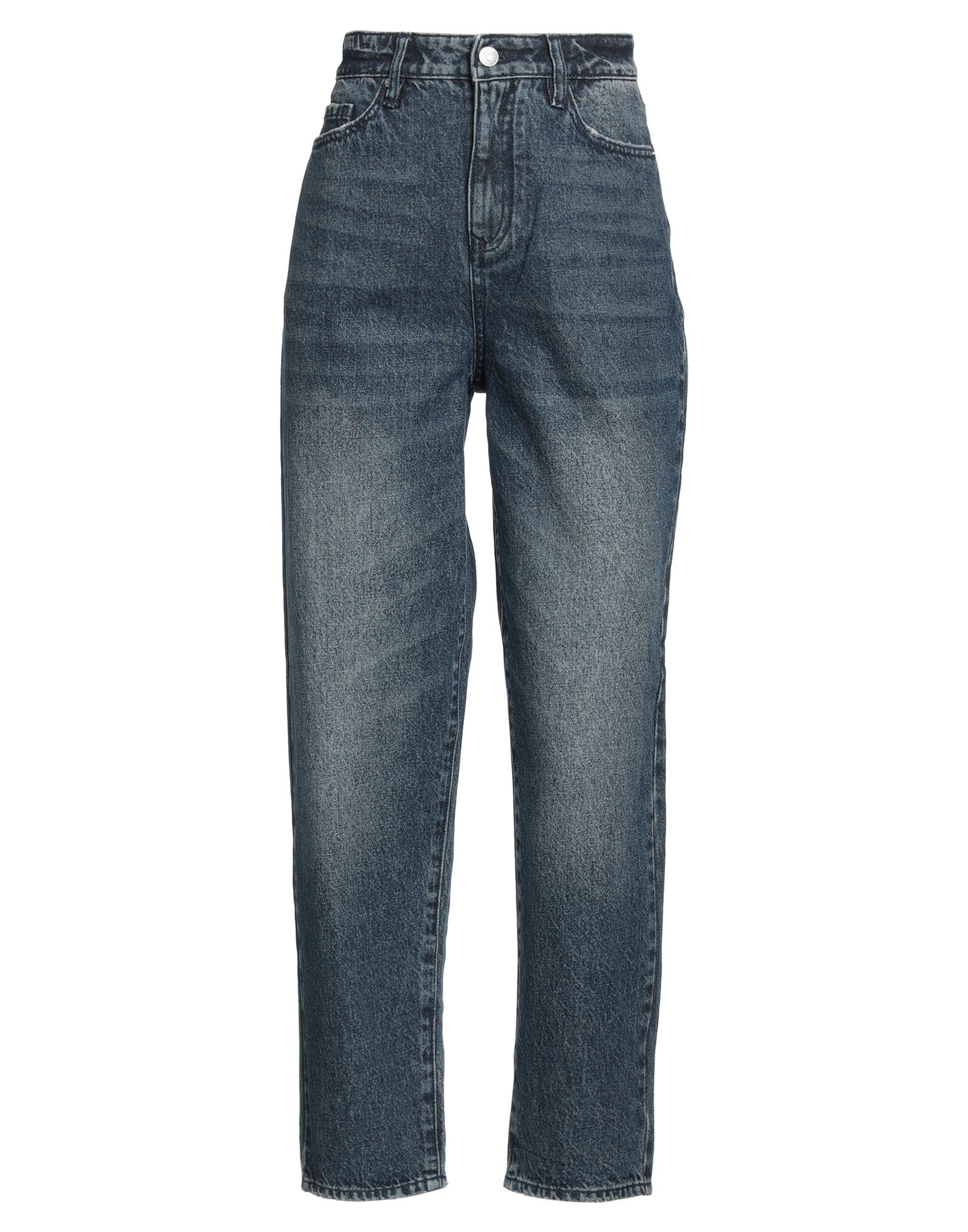 테이퍼드 진, 데님, 바랜 효과, 솔리드 컬러, 브랜드 로고, 다크 워싱, 노멀 웨이스트, 레귤러 핏, 1 버튼, 지퍼 여밈, 멀티 포켓, 세탁기로 세탁, 표백 금지, 건조기 사용불가. 이미지