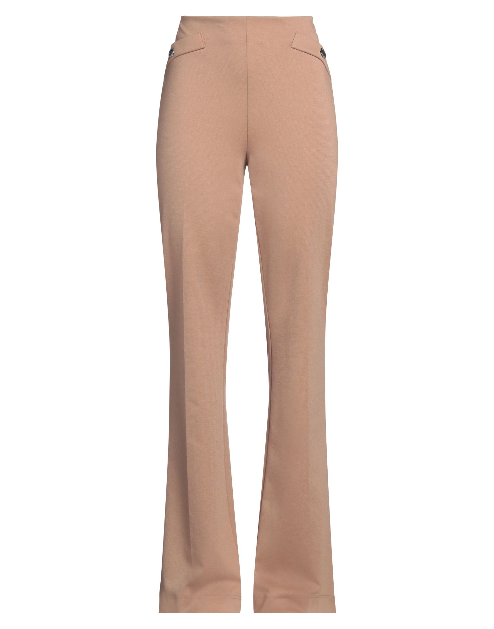 플레어 팬츠, 저지, 솔리드 컬러, 브랜드 로고, 하이 웨이스트, 레귤러 핏, 지퍼 여밈, 스트레치, 손세탁, 표백 금지, 건조기 사용불가. 이미지