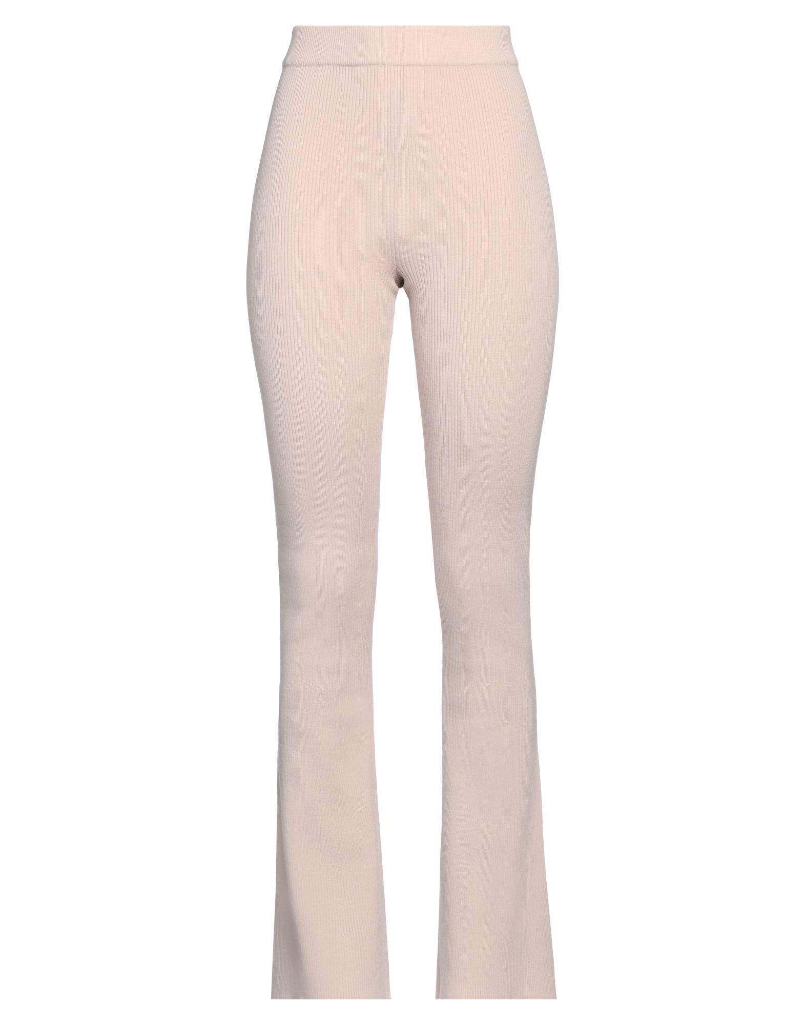 플레어 팬츠, 리브(rib) 조직, 라이트웨이트 니트, 스트레치 패브릭, 솔리드 컬러, 장식 부착 없음, 하이 웨이스트, 엘라스틱 웨이스트라인, 레귤러 핏, 포켓 없음, 세탁기로 세탁, 표백 금지, 건조기 사용불가. 이미지