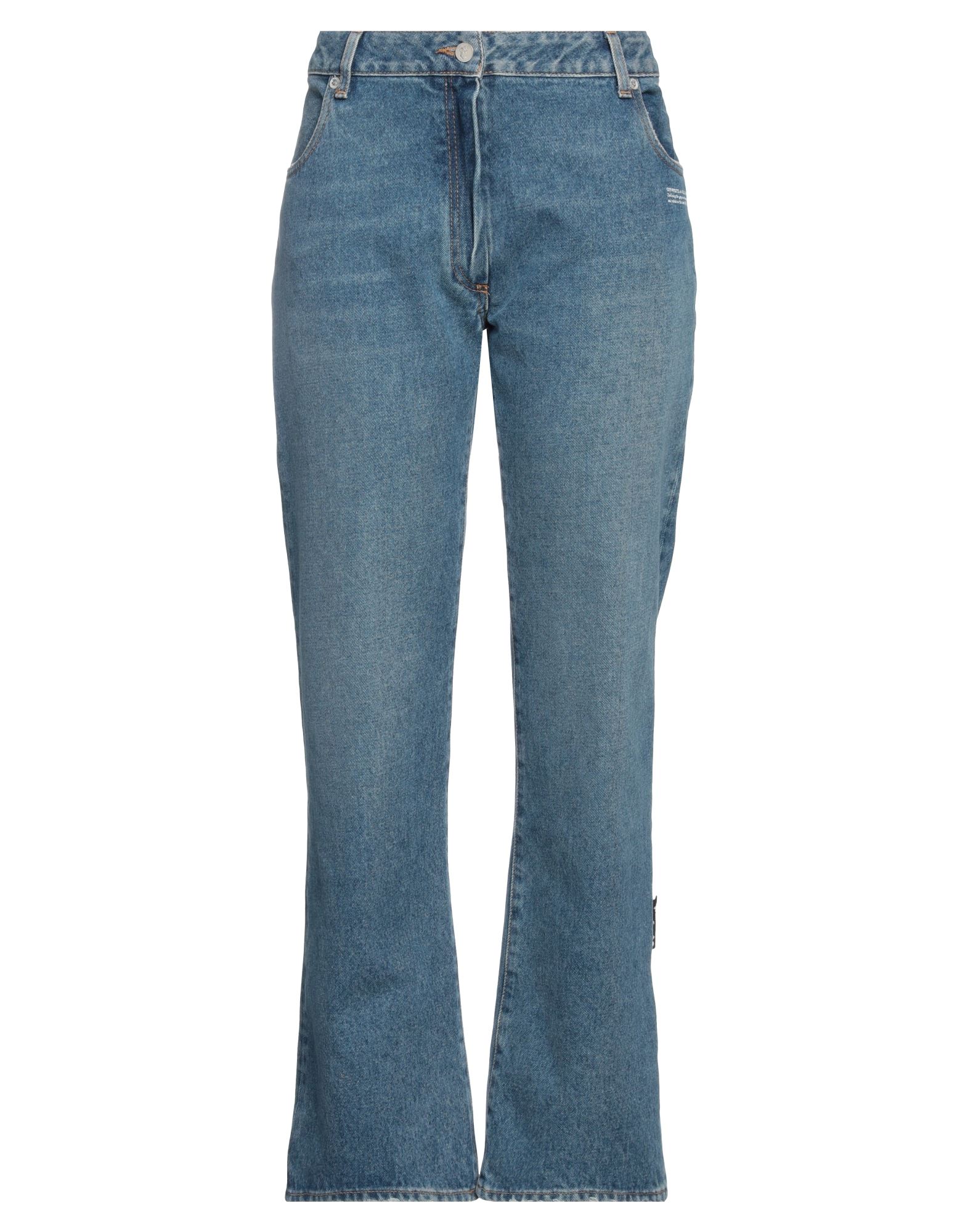 데님, 바랜 효과, 브랜드 로고, 솔리드 컬러, 미디엄 워싱, 노멀 웨이스트, 스트레이트 레그, 레귤러 핏, 1 버튼, 지퍼 클로저, 포켓 5개, 맘핏 스타일. 이미지