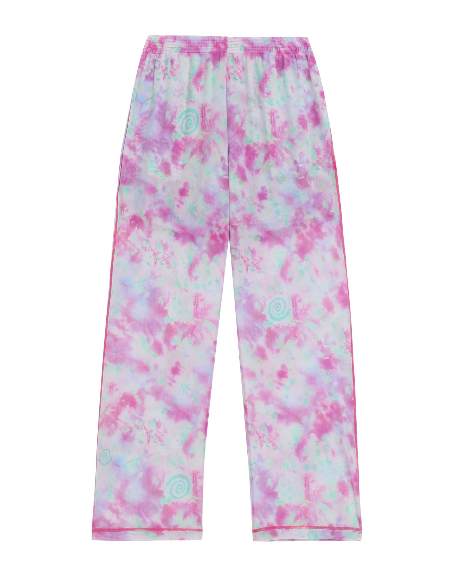 튤, 장식 부착 없음, 멀티컬러 패턴, 하이 웨이스트, 엘라스틱 웨이스트, 스트레이트 레그, 레귤러 핏, 부분적으로 안감 처리한 내부, 멀티 포켓, 스트레치, 기타 바지, 라지 핏. 이미지