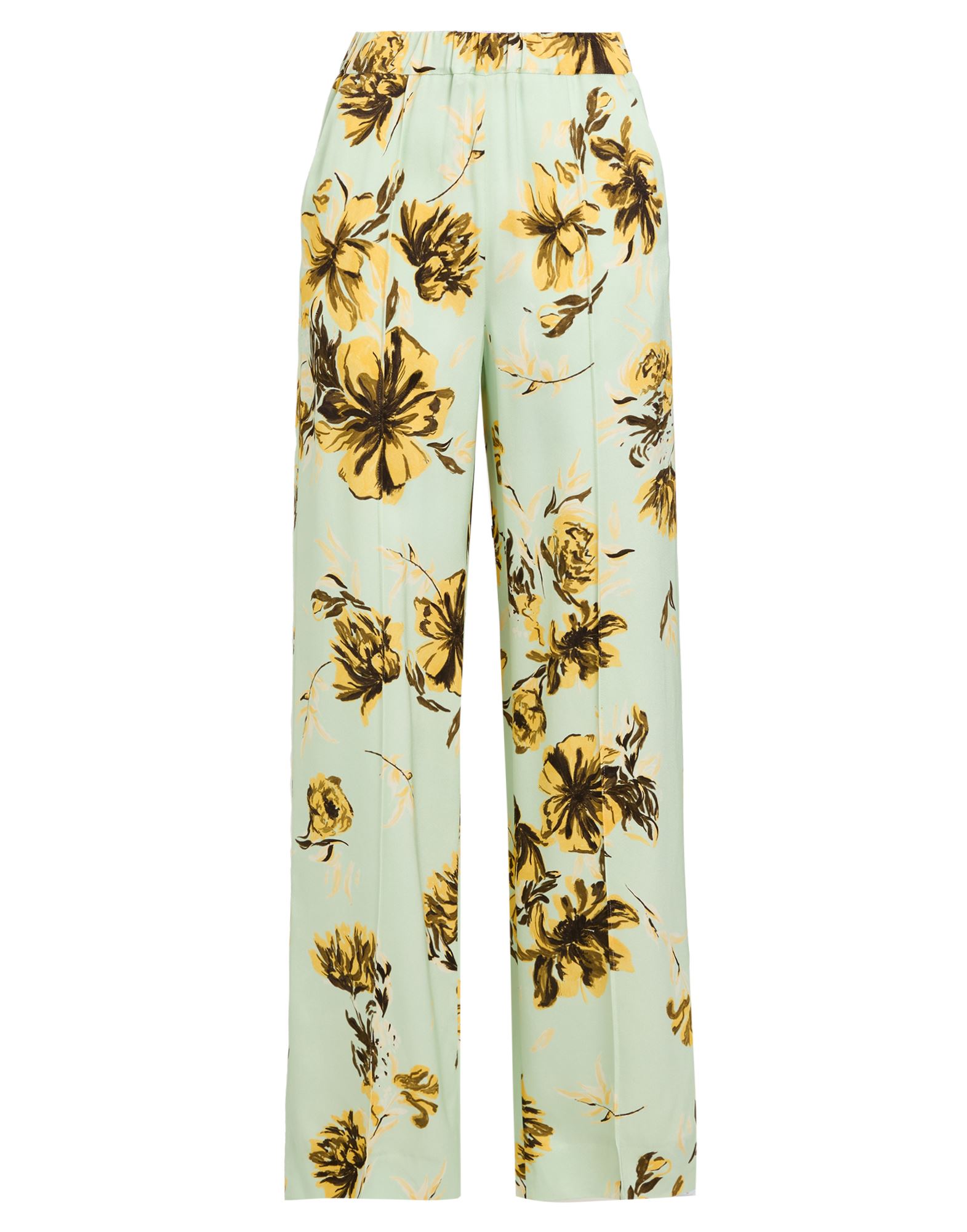 파자마 팬츠, 새틴, 플로럴 모티브, 장식 부착 없음, 하이 웨이스트, 엘라스틱 웨이스트라인, 컴포트 핏, 멀티 포켓, 드라이클리닝, 표백 금지, 건조기 사용불가, 이 브랜드는 사이즈가 크게 나옵니다. 이미지