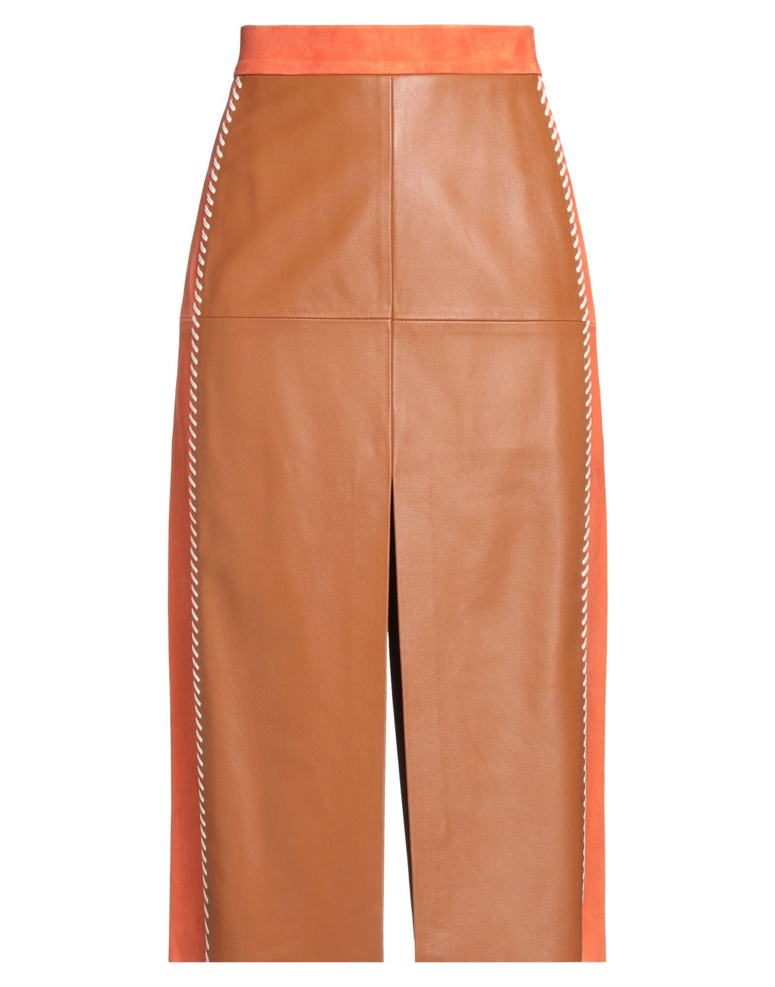 펜슬 스커트, 가죽, 주트 솔, 투톤 패턴, 자수 장식, 부분적으로 안감 처리한 내부, 지퍼 여밈, 1 버튼, 포켓 없음, 드라이클리닝, 표백 금지, 건조기 사용불가, 다림질 금지, 동물성 비섬유 자재 함유, 이 브랜드는 사이즈가 크게 나옵니다. 이미지