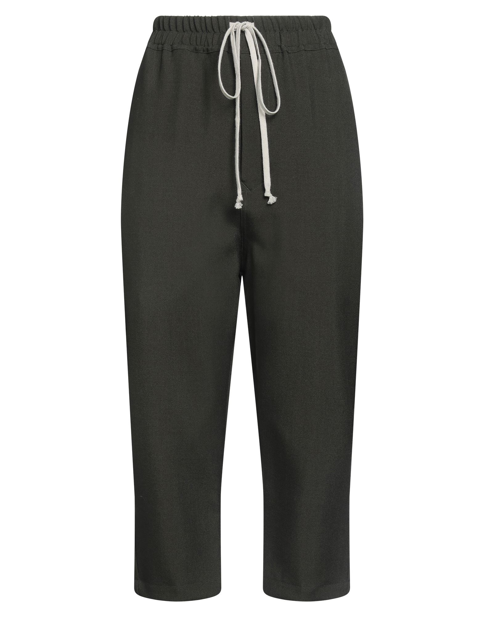 테이퍼드 팬츠, 울, 솔리드 컬러, 장식 부착 없음, 로우 크로치, 엘라스틱 웨이스트라인, 레귤러 핏, 드로스트링 여밈, 히든 버튼 여밈, 멀티 포켓, 드라이클리닝, 표백 금지, 건조기 사용불가, 크롭트. 이미지