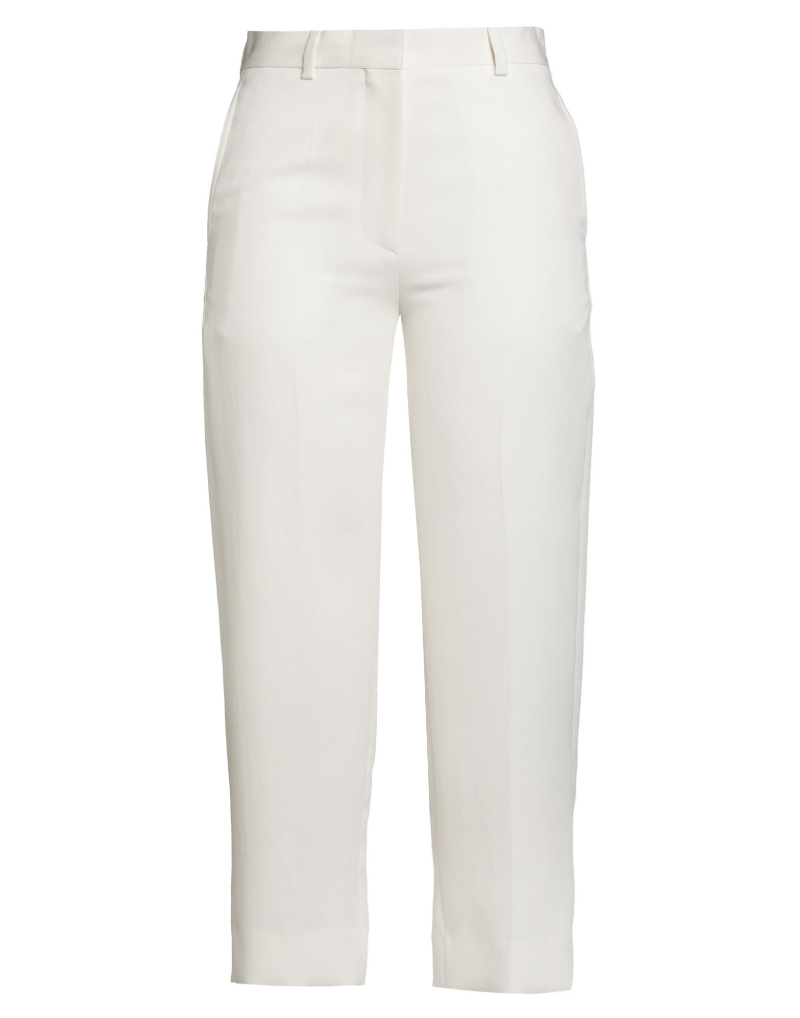 스트레이트 레그 팬츠, 크레이프, 솔리드 컬러, 장식 부착 없음, 하이 웨이스트, 레귤러 핏, 지퍼 여밈, 후크 여밈, 슬릿 포켓, 웰트 포켓, 드라이클리닝, 표백 금지, 건조기 사용불가, 크롭트. 이미지