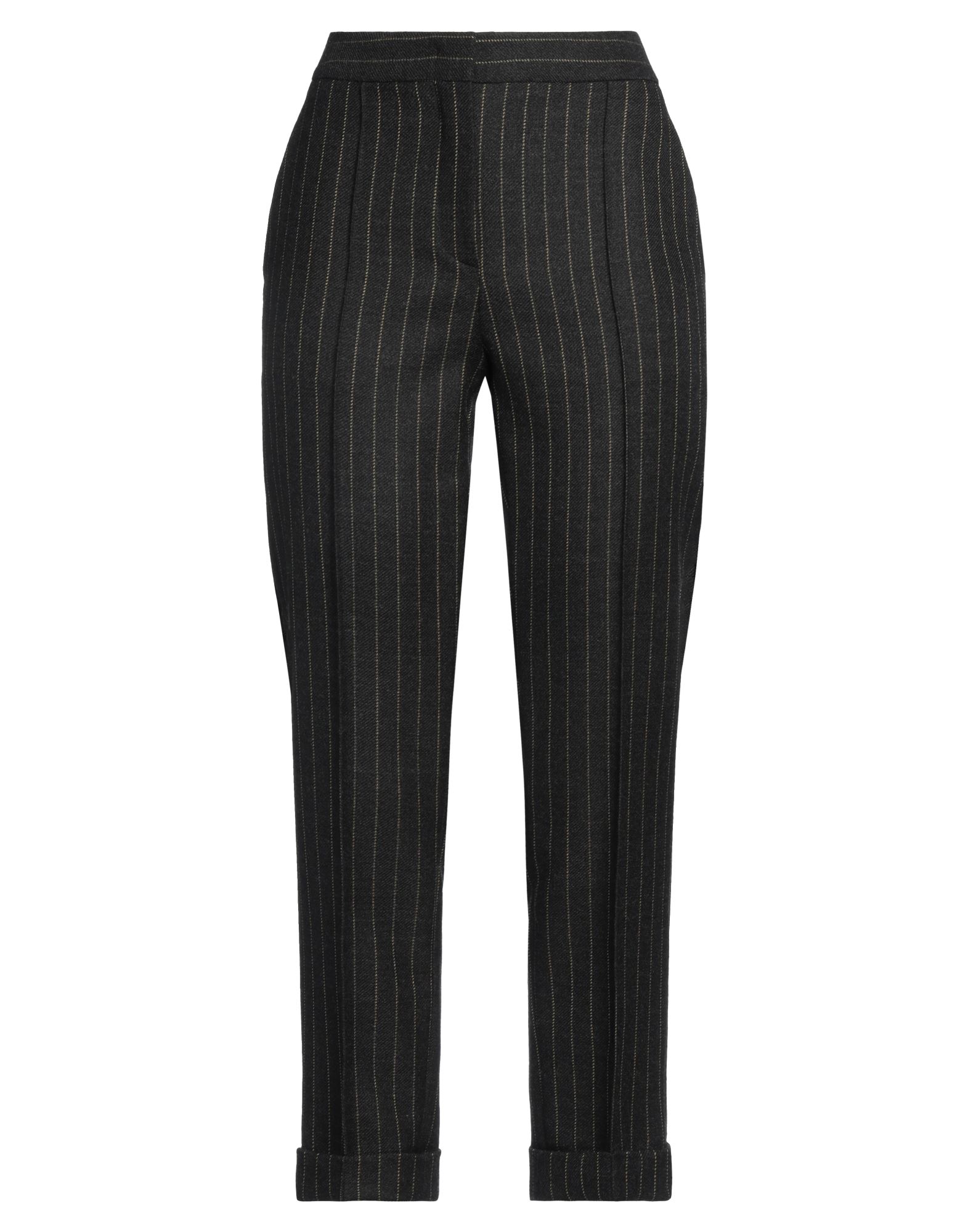 스트레이트 레그 팬츠, 플란넬, 핀스트라이프, 장식 부착 없음, 노멀 웨이스트, 레귤러 핏, 후크 여밈, 지퍼 여밈, 폴디드 헴, 멀티 포켓, 드라이클리닝, 표백 금지, 건조기 사용불가. 이미지