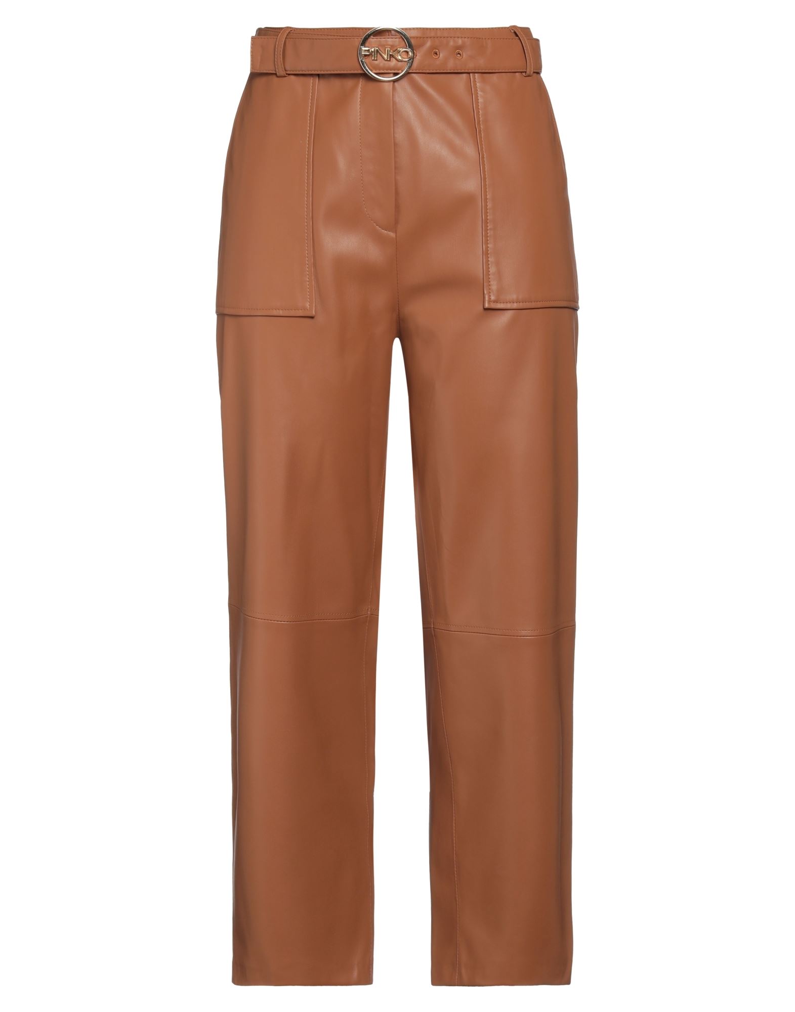 인조가죽, 브랜드 로고, 솔리드 컬러, 하이 웨이스트, 테이퍼드 레그, 레귤러 핏, 지퍼 클로저, 훅&아이, 멀티 포켓, 테일러드. 이미지