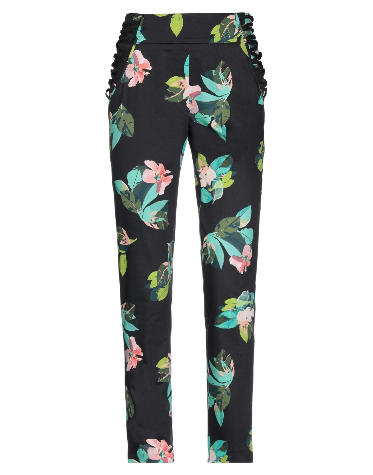 스트레이트 레그 팬츠, 우븐, 플로럴 모티브, 장식 부착 없음, 하이 웨이스트, 레귤러 핏, 포켓 없음, 스트레치. 이미지