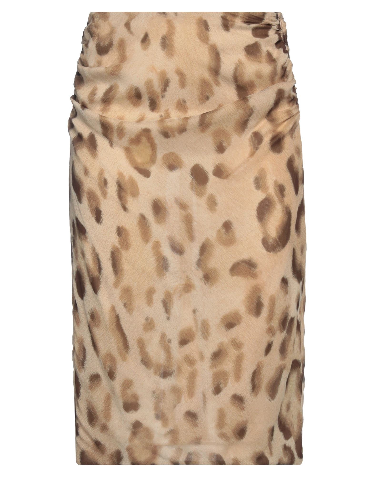 펜슬 스커트, 크레이프, 레오파드 패턴, 개더 디테일, 안감없음, 지퍼 여밈, 후크 여밈, 포켓 없음, 드라이클리닝, 표백 금지, 건조기 사용불가, 이 브랜드는 사이즈가 크게 나옵니다. 이미지