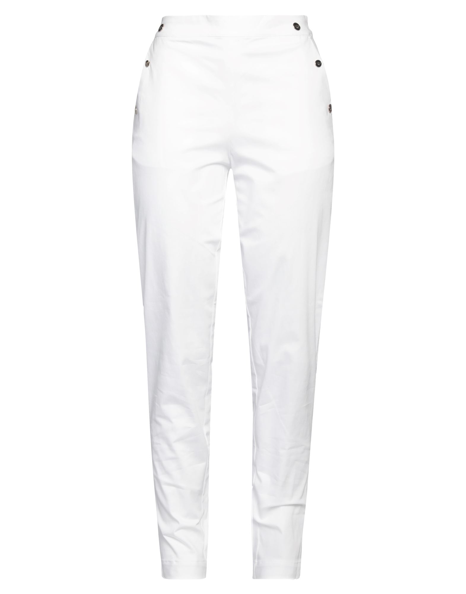 테이퍼드 팬츠, 우븐, 장식 디테일 솔리드 컬러, 버튼 장식, 브랜드 로고, 하이 웨이스트, 스키니, 지퍼 여밈, 멀티 포켓, 스트레치, 세탁기로 세탁, 표백 금지, 건조기 사용불가. 이미지