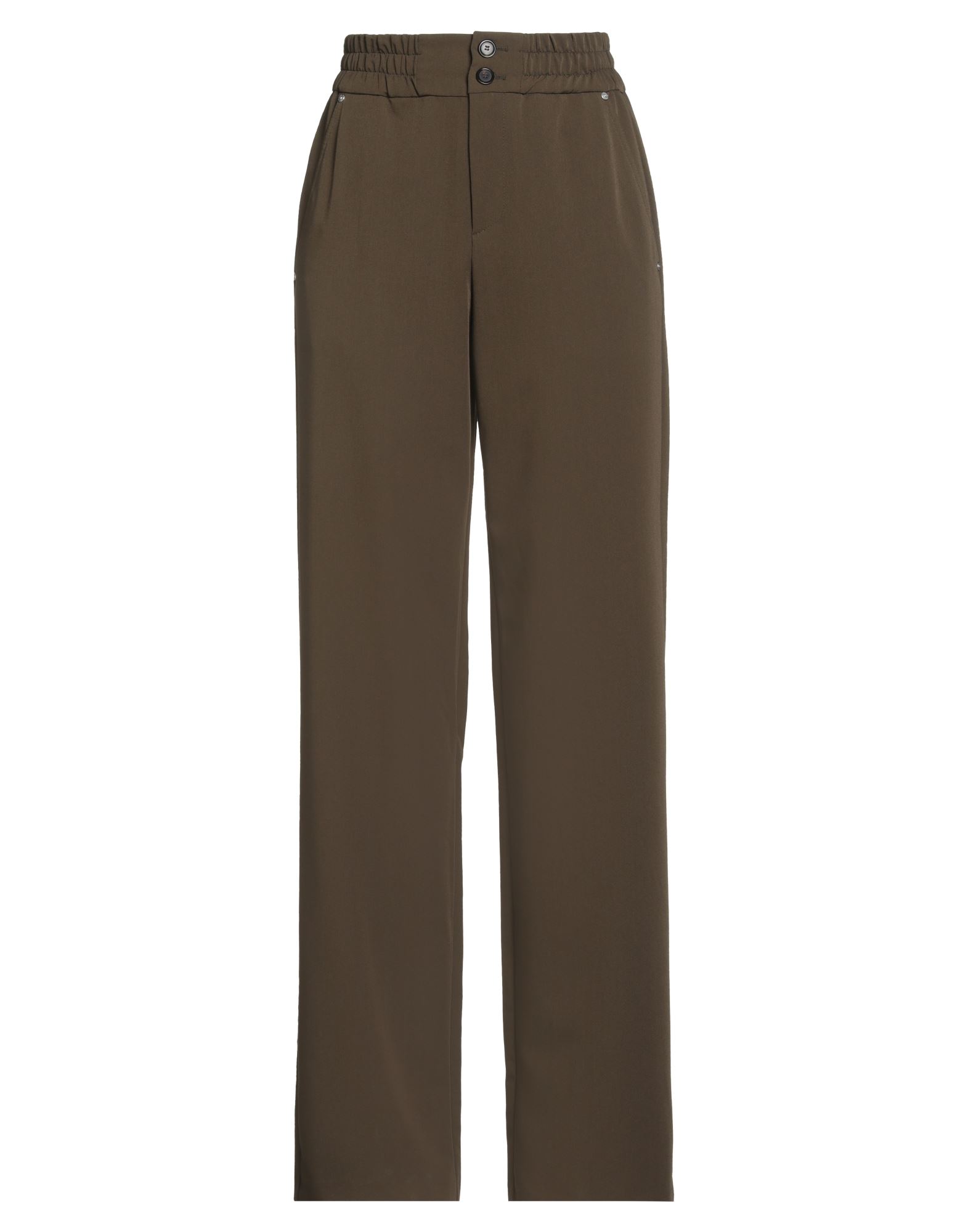 스트레이트 레그 팬츠, 트윌, 솔리드 컬러, 스터드, 하이 웨이스트, 레귤러 핏, 지퍼 여밈, 버튼 여밈, 멀티 포켓, 스트레치, 드라이클리닝, 표백 금지, 건조기 사용불가, 편안함과 우아함이 결합된 격식을 갖춘 세련된 포멀 오피스 룩. 이미지